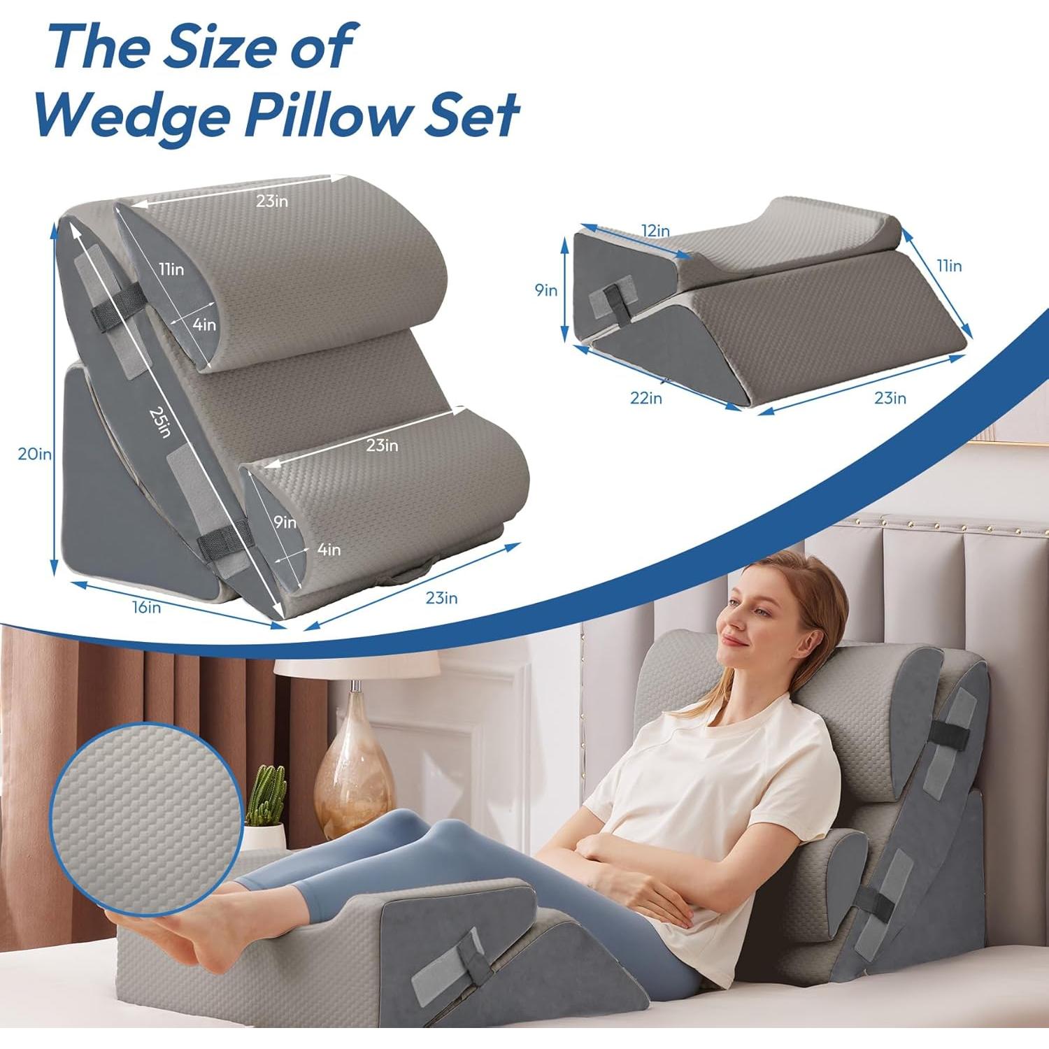 6PCS Wedge Pillow Set for After Surgery, Sit Up Pillow for Bed, Back Support Pillow, Bed Wedge for Shoulder, Leg Pain Relief, Post Surgery Pillow for Sleeping, Acid Reflux, Grey