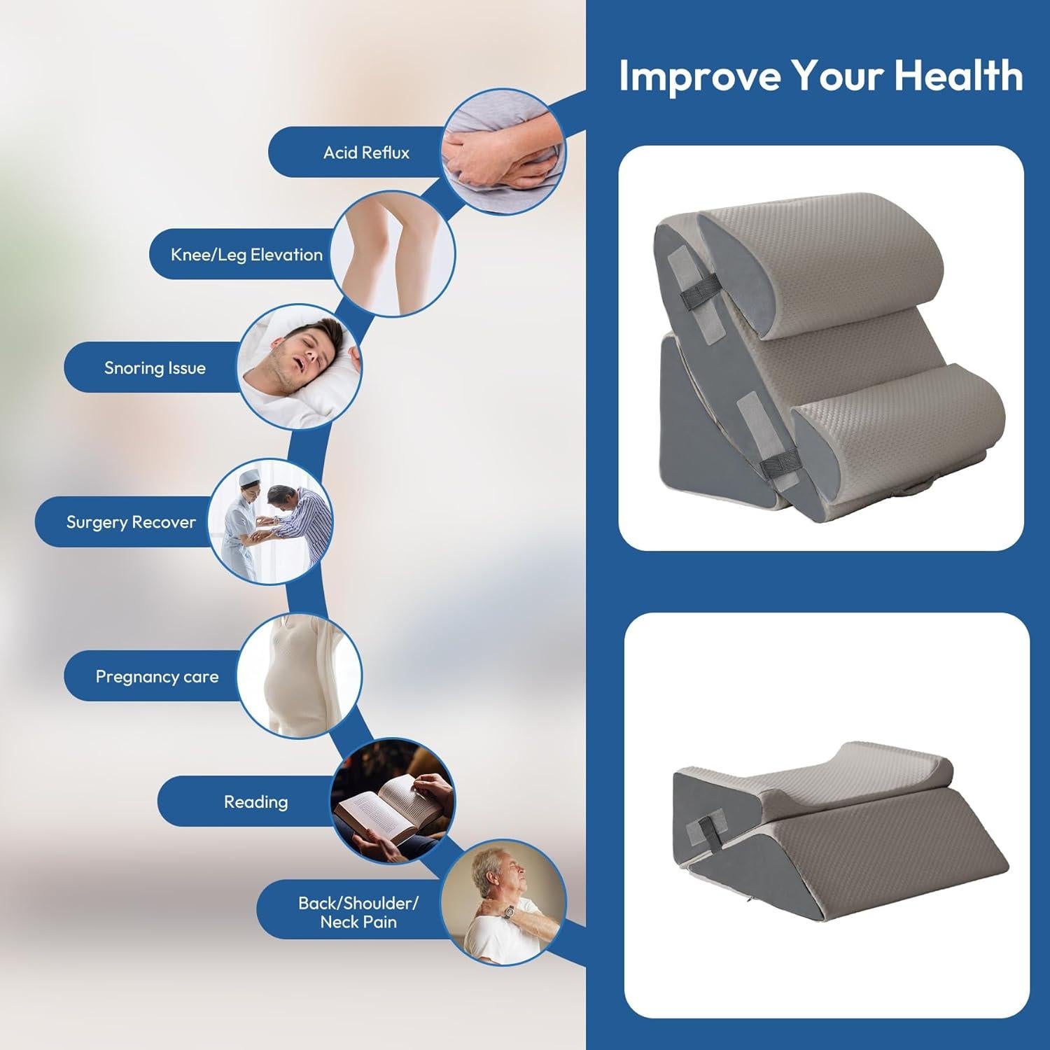 6PCS Wedge Pillow Set for After Surgery, Sit Up Pillow for Bed, Back Support Pillow, Bed Wedge for Shoulder, Leg Pain Relief, Post Surgery Pillow for Sleeping, Acid Reflux, Grey