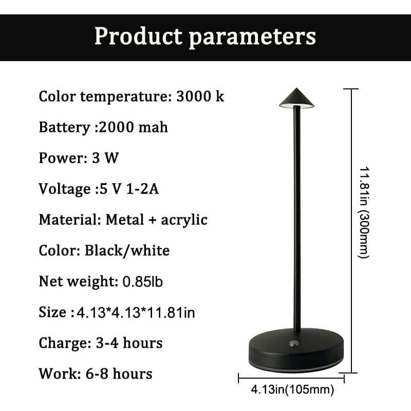 2 Lámparas Inalámbricas Eypid Recargables Minimalistas Negro