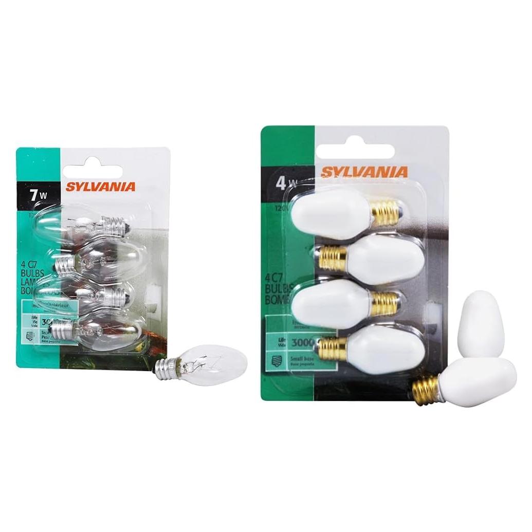 Bombillas nocturnas C7 Sylvania 7W y 4W E12, 8 unidades