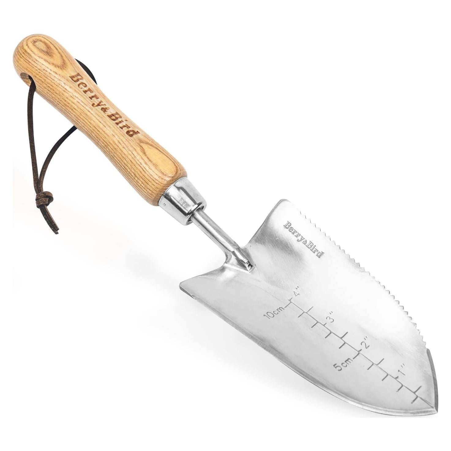Garden Serrated Planting Trowel, Multifunctional Shovel with ash Wood and Stainless Steel Digging Trowel Transplanter