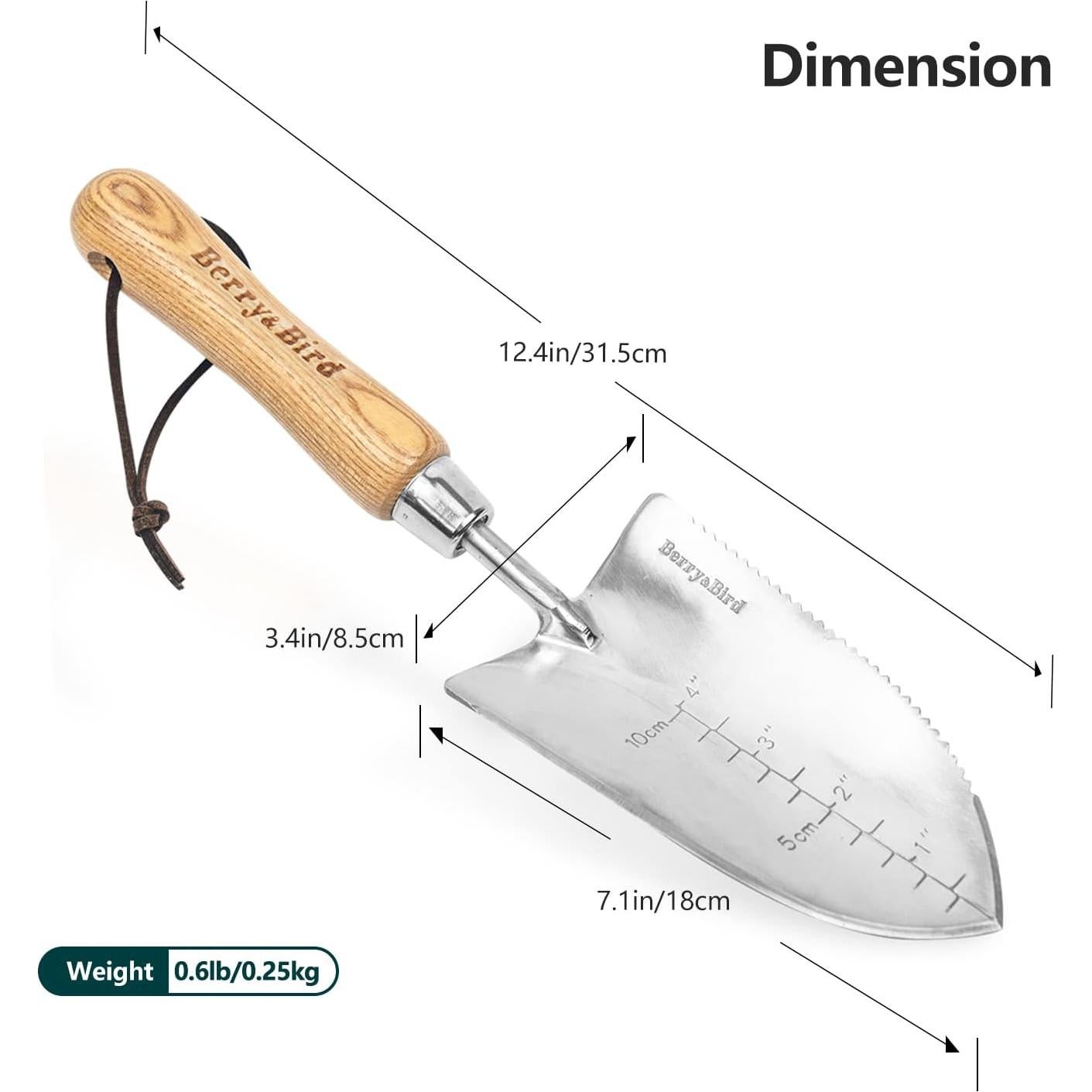 Garden Serrated Planting Trowel, Multifunctional Shovel with ash Wood and Stainless Steel Digging Trowel Transplanter