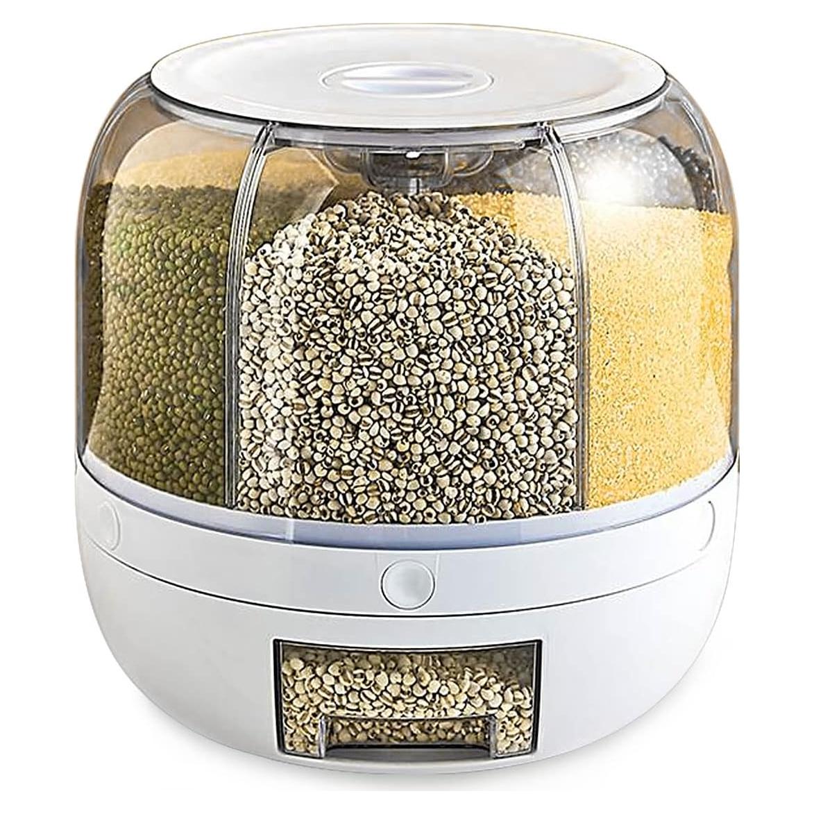 22 Lb Rice and Grain Storage Container, 360° Rotating Food Dispenser Measuring Cylinder with Lid Moisture Resistant Household, Airtight Storage of Black Rice, Yellow Rice and Other Small Beans