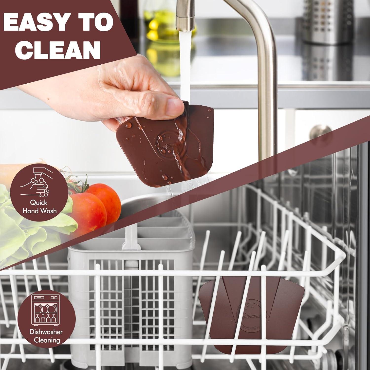 Pan Scraper Dish Scraper Tool - Pot Scraper Plastic for Cast Iron Skillet Cookware Cleaning, 3 Pcs Non Scratch Plastic Food Scraper Tool Kitchen, Heat Resistant Kitchen Scraper, Brown