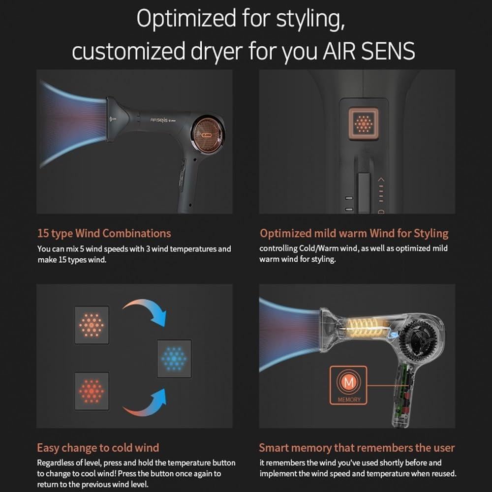 Secador de Pelo Profesional JMW AIR Sense I - 15 Vientos, 3 Calor