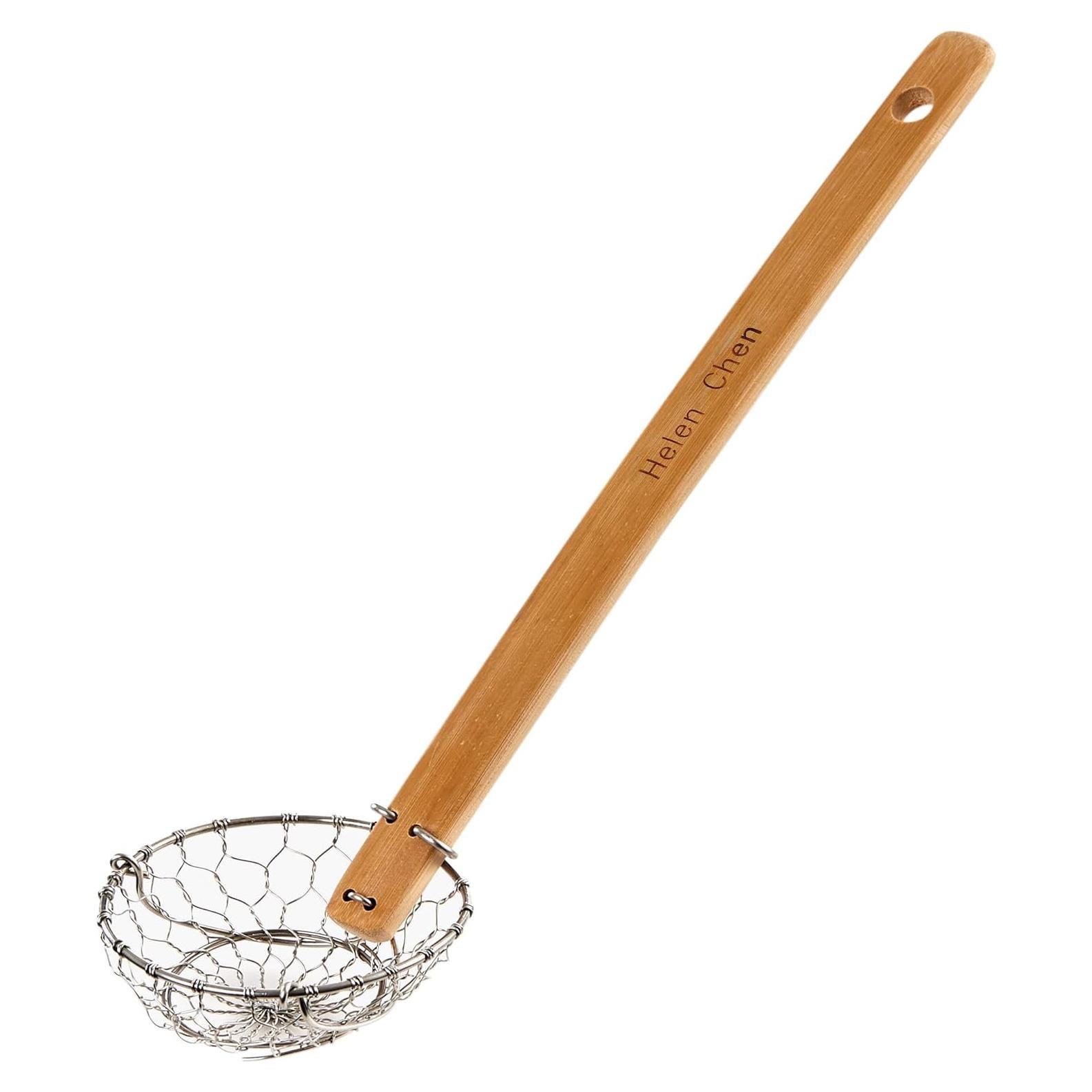 Helen’s Asian Kitchen Spider Strainer | Compact 3-Inch Bamboo Wire Mesh Ladle with Handcrafted Handle for Precision Cooking and Small Portions