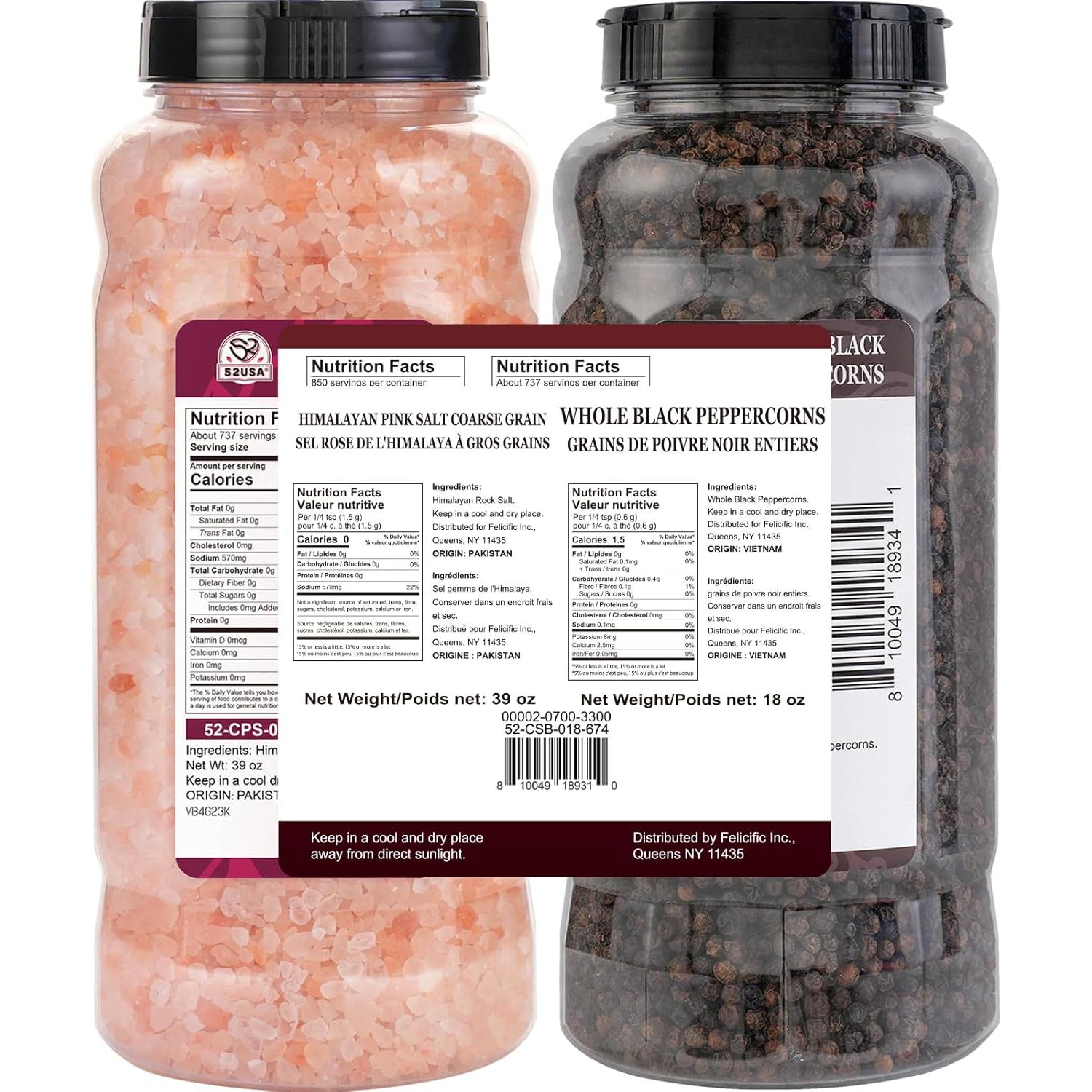 Set de Sal Rosa del Himalaya 1100g + Pimienta Negra 510g 52USA