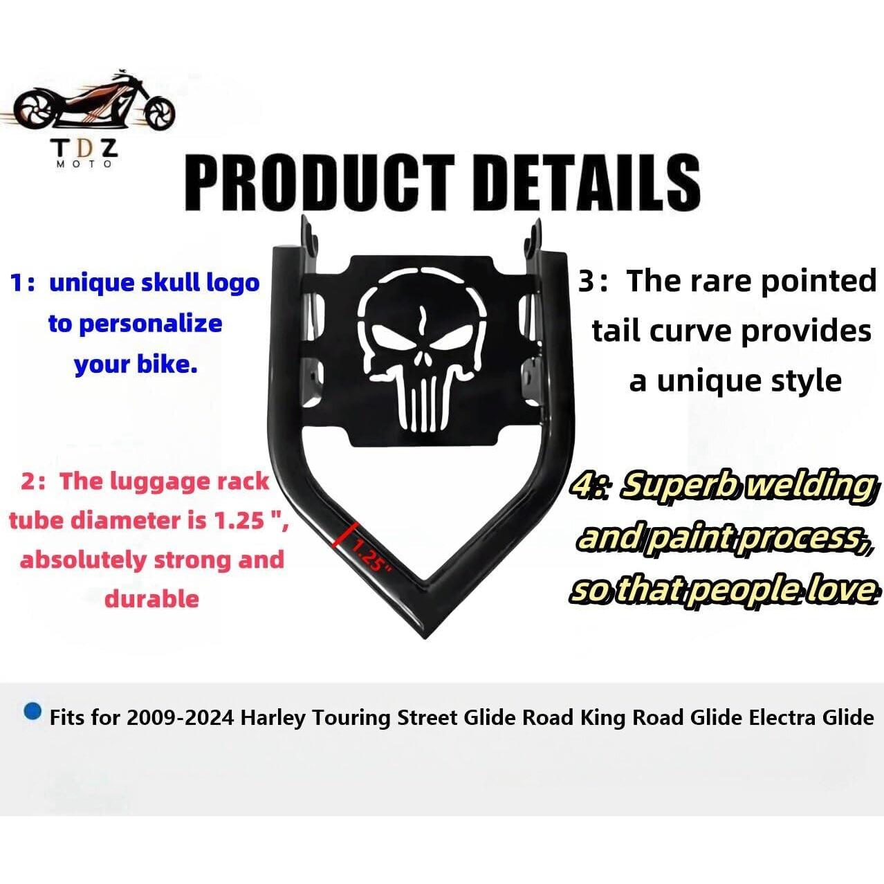 TDZ Black Detachable Luggage Rack for 2009-2025 Harley Touring Street Glide Road King Road Glide Electra Glide