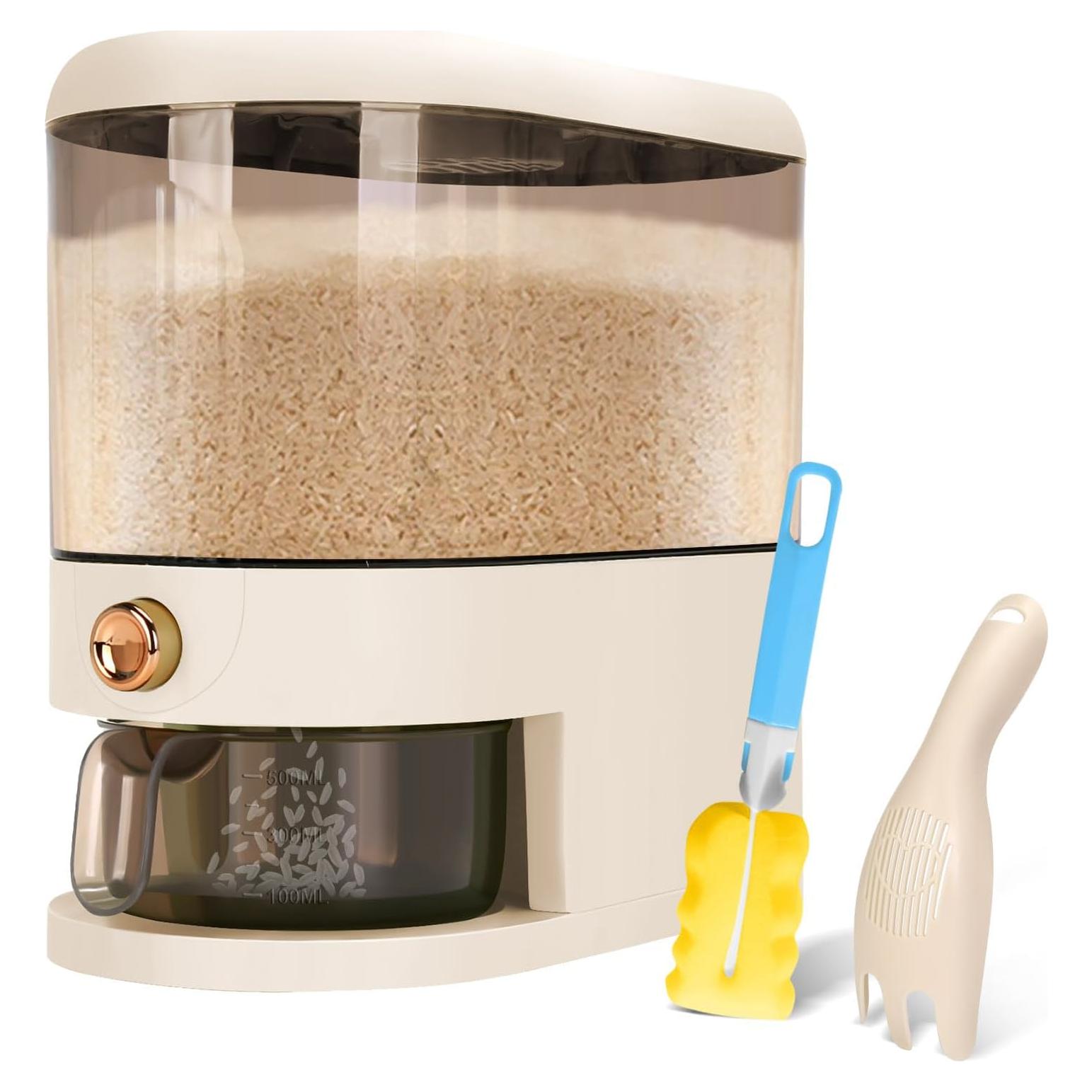 Clear Rice Dispenser, 12 Lbs Food Storage Container with Lid Time Scale, Measuring Cylinder Moisture Proof, Cereal Dispenser Bucket for Kitchen Pantry Organization (12 Lbs Clear and White)