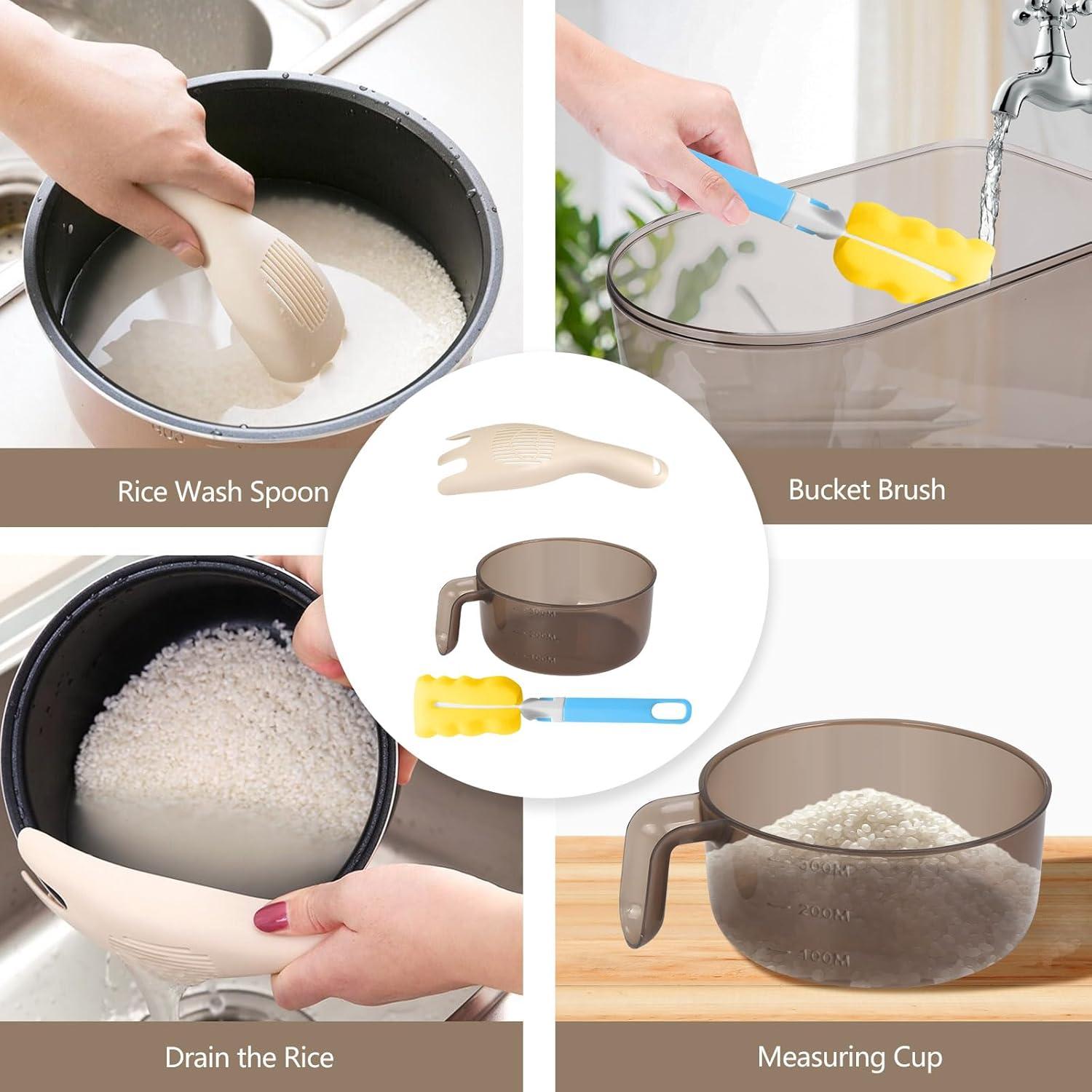 Clear Rice Dispenser, 12 Lbs Food Storage Container with Lid Time Scale, Measuring Cylinder Moisture Proof, Cereal Dispenser Bucket for Kitchen Pantry Organization (12 Lbs Clear and White)