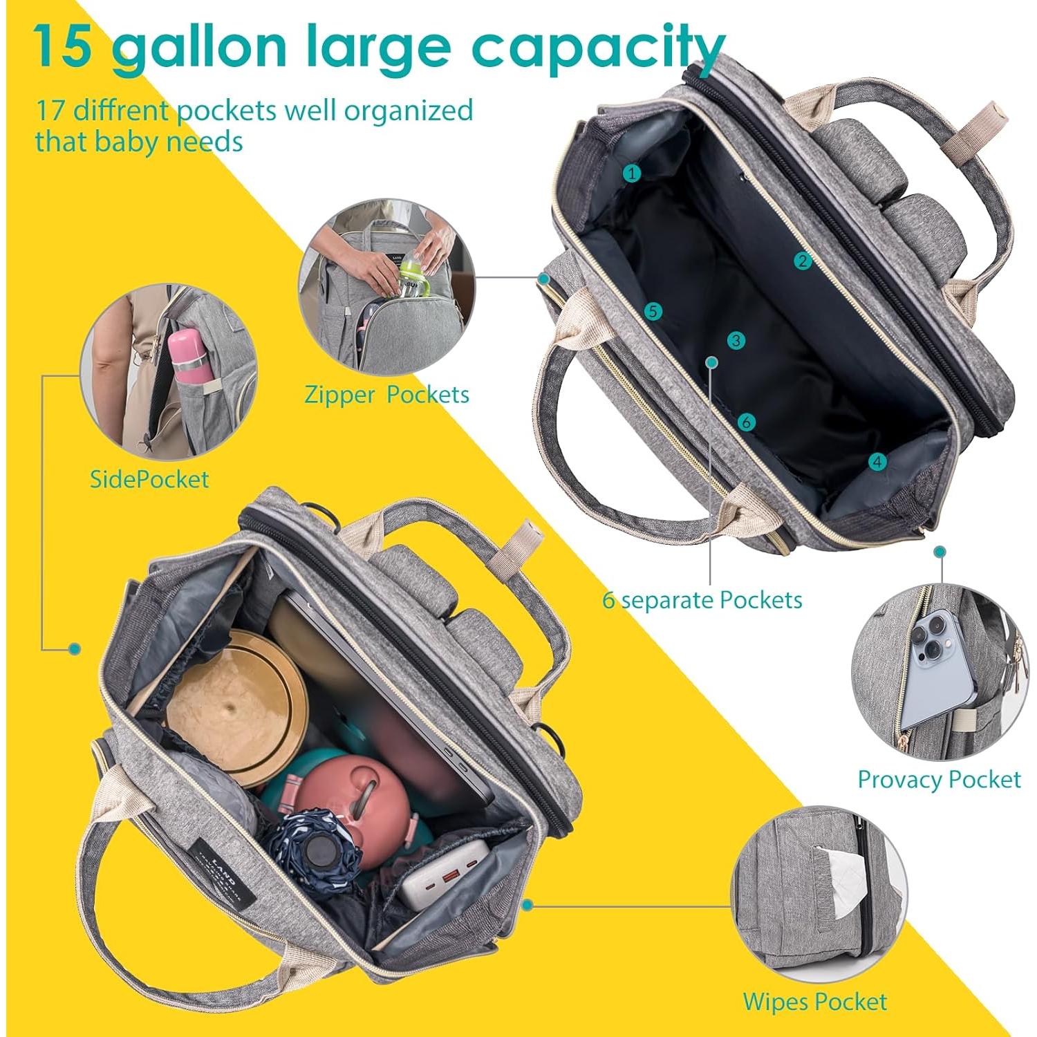 Mochila para Pañales Impermeable Unisex 15L Gris