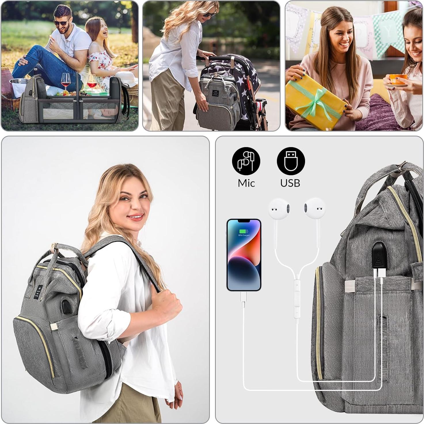 Mochila para Pañales Impermeable Unisex 15L Gris