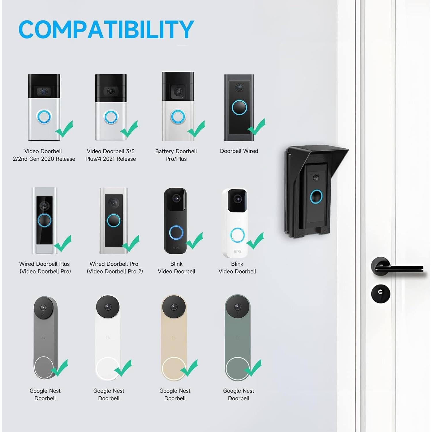 OLAIKE Waterproof 30 to 60 Degree Doorbell Angle Mount for Video Doorbell 1/2/3/3Plus/4/Wired/Pro/Pro2/(2020 Release), Blink and Nest Doorbell Battery/Wired, Black