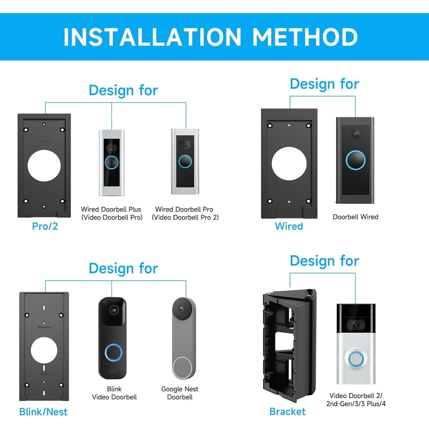 OLAIKE Waterproof 30 to 60 Degree Doorbell Angle Mount for Video Doorbell 1/2/3/3Plus/4/Wired/Pro/Pro2/(2020 Release), Blink and Nest Doorbell Battery/Wired, Black