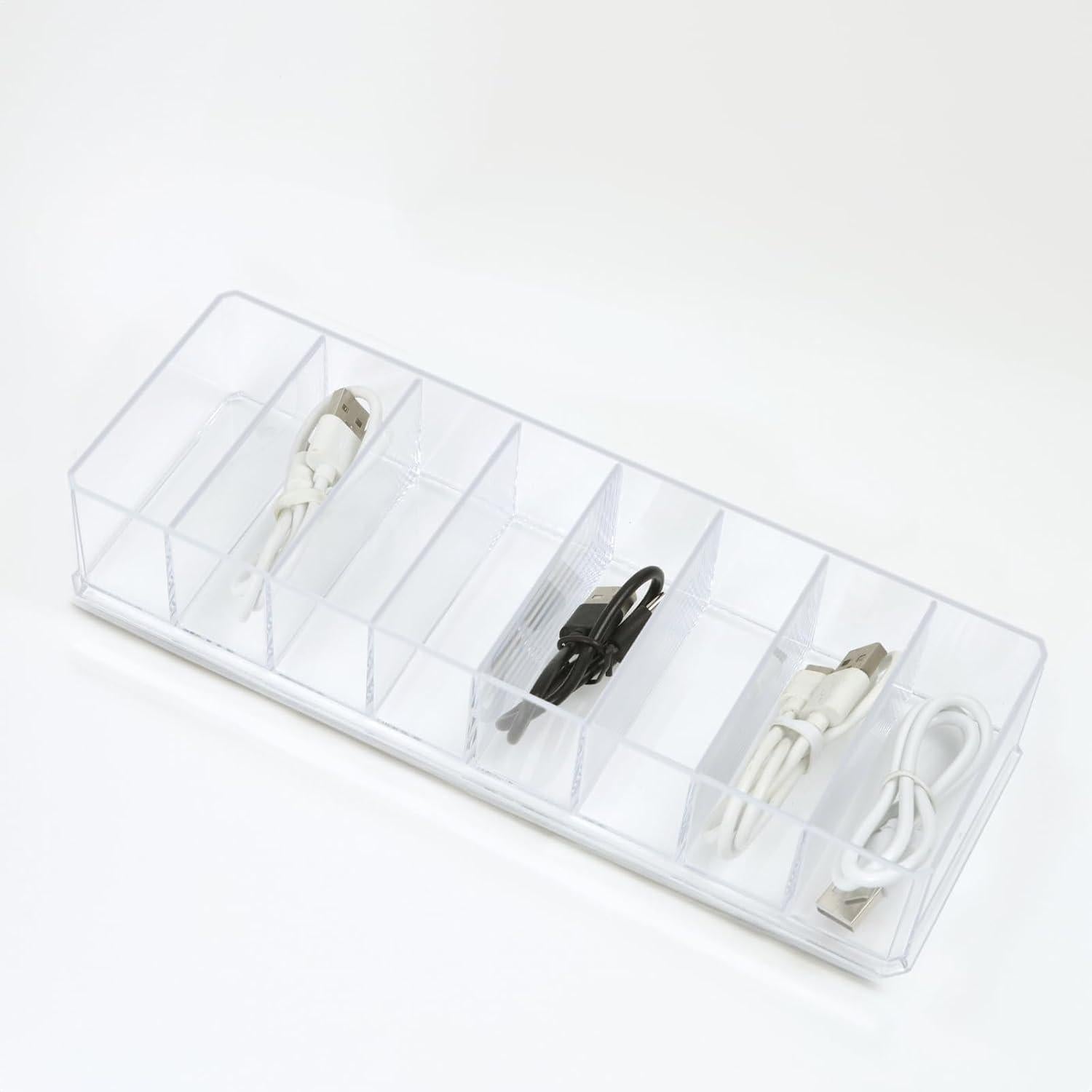 Clear Drawer Organizer, 8 Sections Clear Organizer Drawer Dividers Office Desk Tray Bathroom Makeup Jewelry Trays (9.8×3.1×1.7")