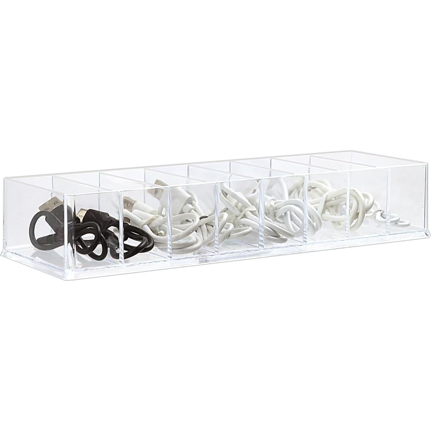 Clear Drawer Organizer, 8 Sections Clear Organizer Drawer Dividers Office Desk Tray Bathroom Makeup Jewelry Trays (9.8×3.1×1.7")