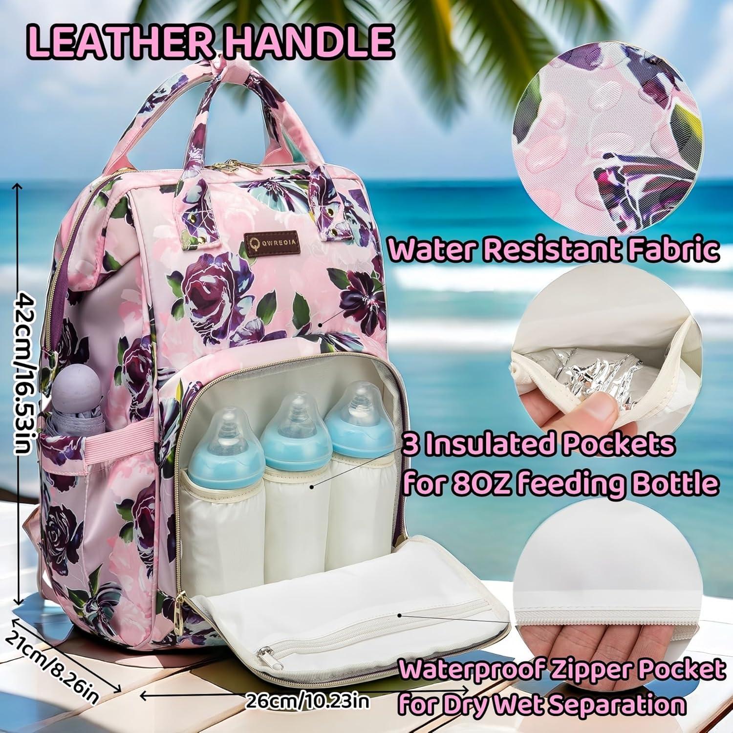 Mochila de Pañales Floral con Cargador USB y 14 Bolsillos