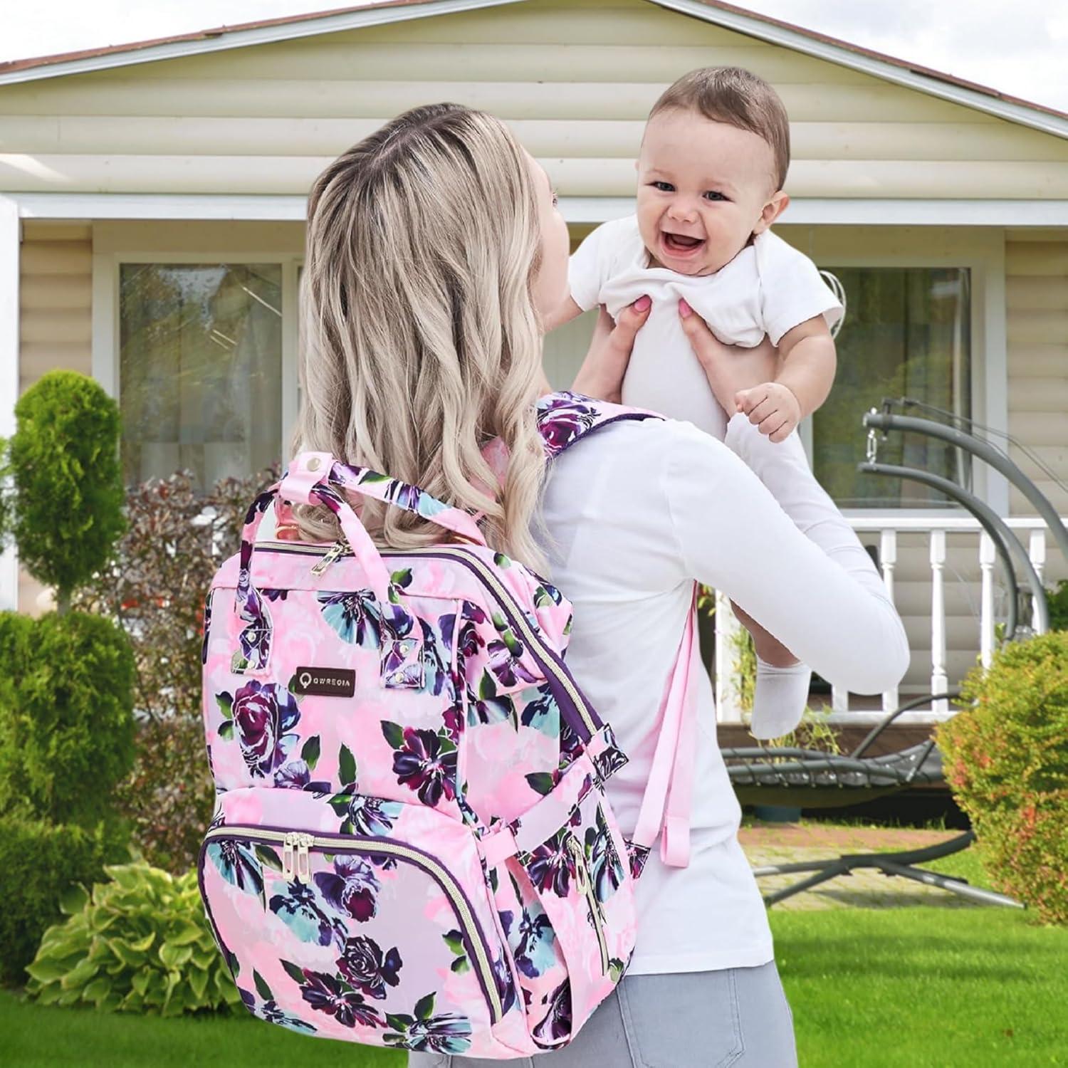 Mochila de Pañales Floral con Cargador USB y 14 Bolsillos