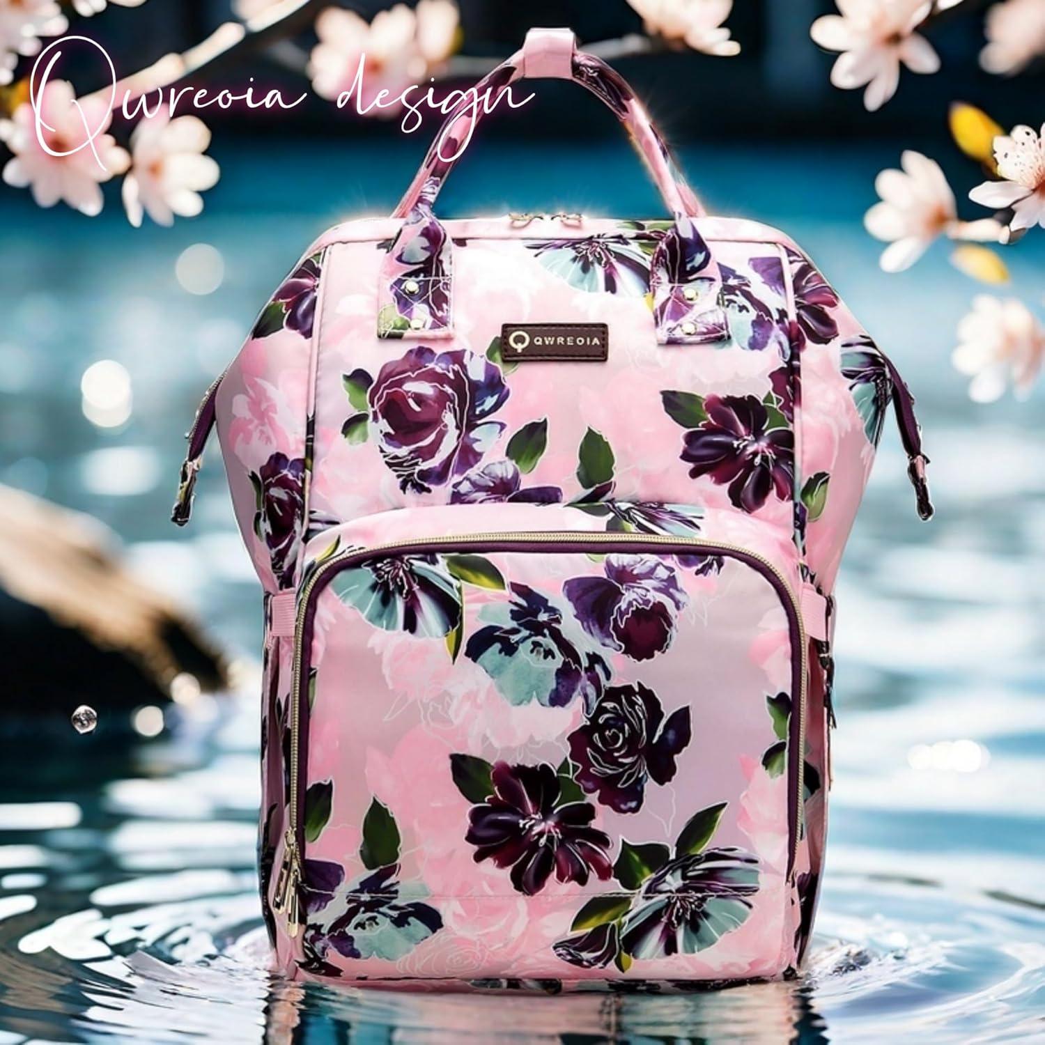 Mochila de Pañales Floral con Cargador USB y 14 Bolsillos