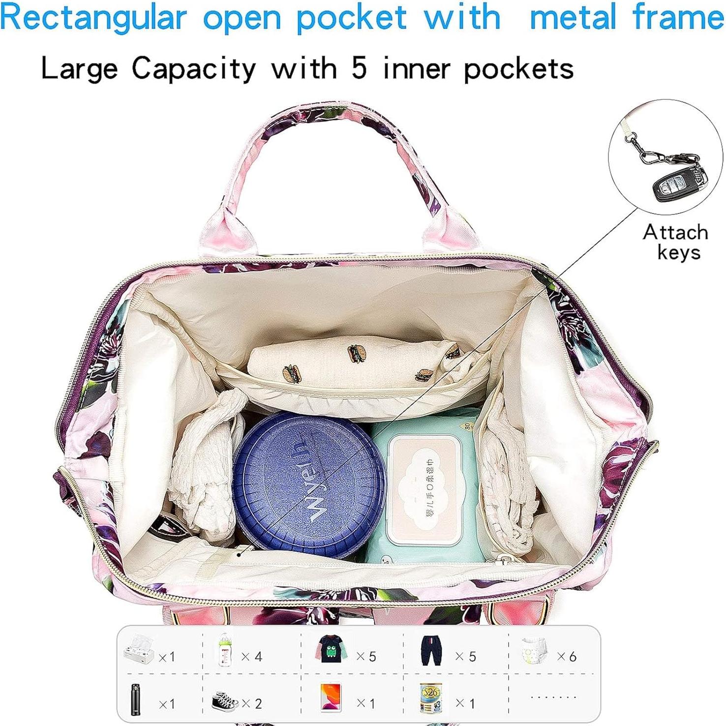 Mochila de Pañales Floral con Cargador USB y 14 Bolsillos