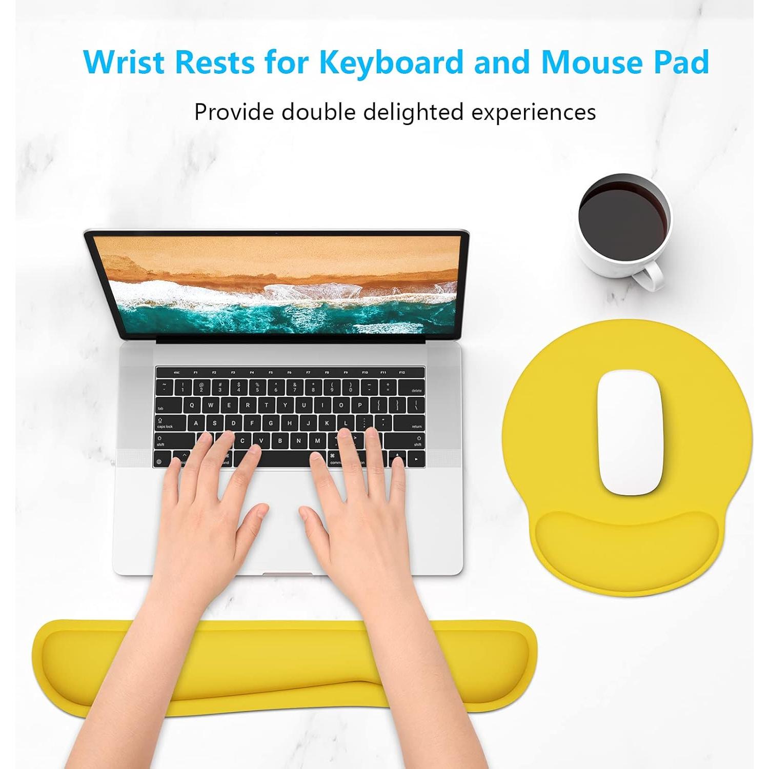 Dapesuom Keyboard Wrist Rest and Mouse Pad with Wrist Support, Cute Memory Foam Cushion for Keyboard and Mouse Set, Desktop Pad Rests with Non Slip Base for Easy Typing & Pain Relief, Apricot Yellow