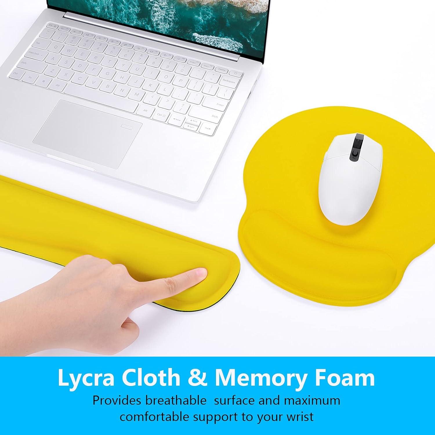Dapesuom Keyboard Wrist Rest and Mouse Pad with Wrist Support, Cute Memory Foam Cushion for Keyboard and Mouse Set, Desktop Pad Rests with Non Slip Base for Easy Typing & Pain Relief, Apricot Yellow