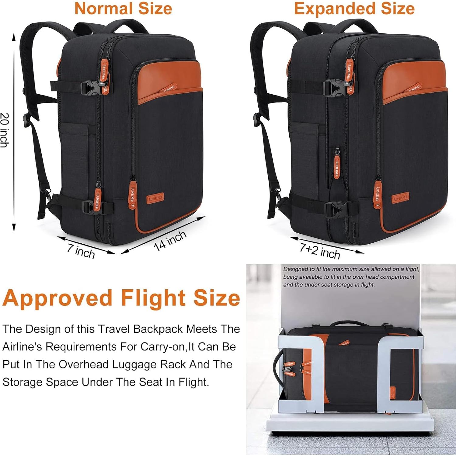 Mochila de Viaje Expandible 42L Bagparkk para Laptop Negra