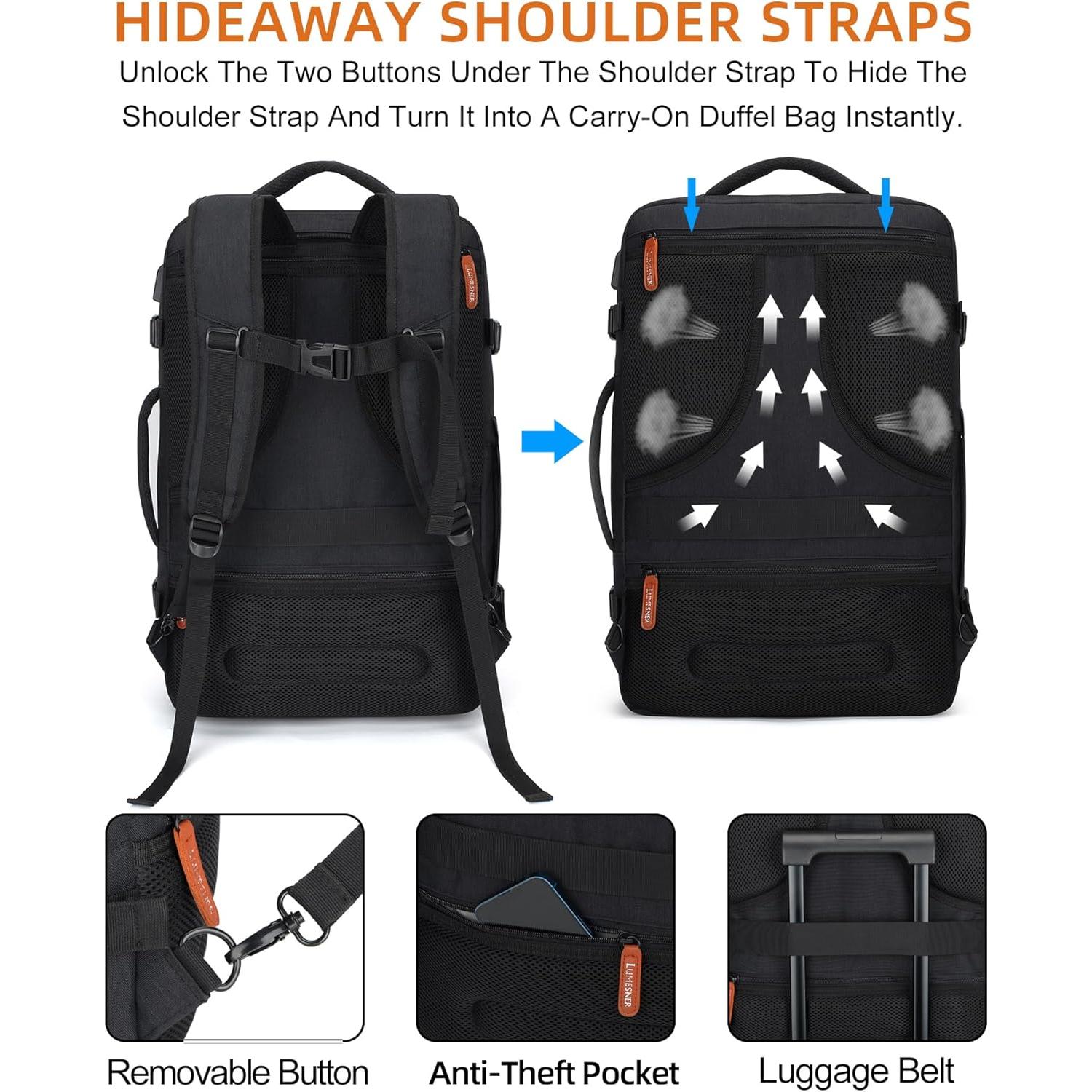 Mochila de Viaje Expandible 42L Bagparkk para Laptop Negra