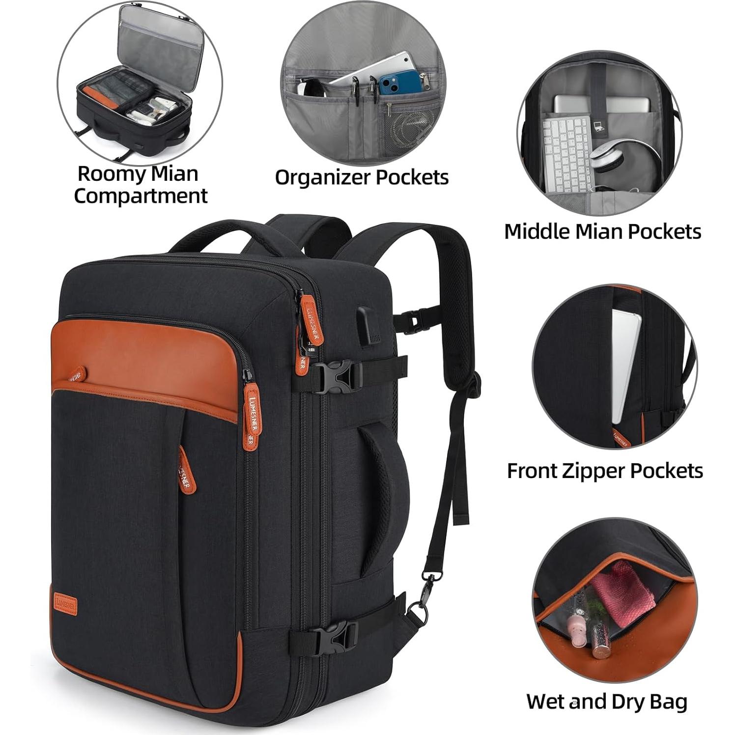 Mochila de Viaje Expandible 42L Bagparkk para Laptop Negra