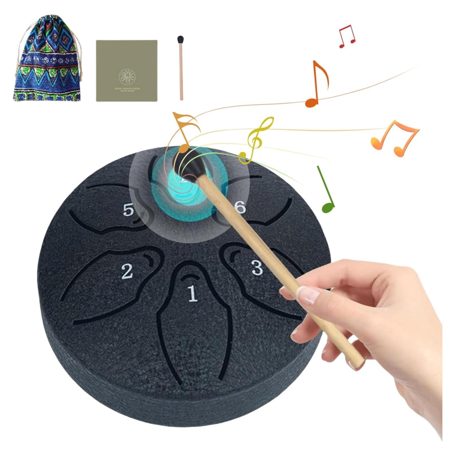 Tambor de Lengua de Acero 20 cm 6 Notas Negro con Accesorios