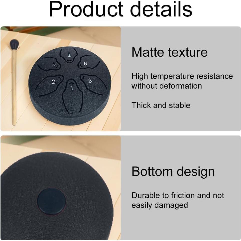 Tambor de Lengua de Acero 20 cm 6 Notas Negro con Accesorios