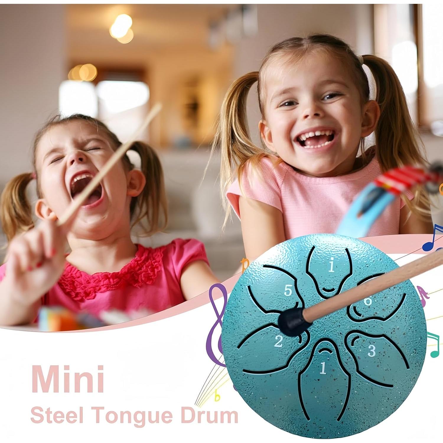 Tambor de Lengua de Acero 20 cm 6 Notas Negro con Accesorios