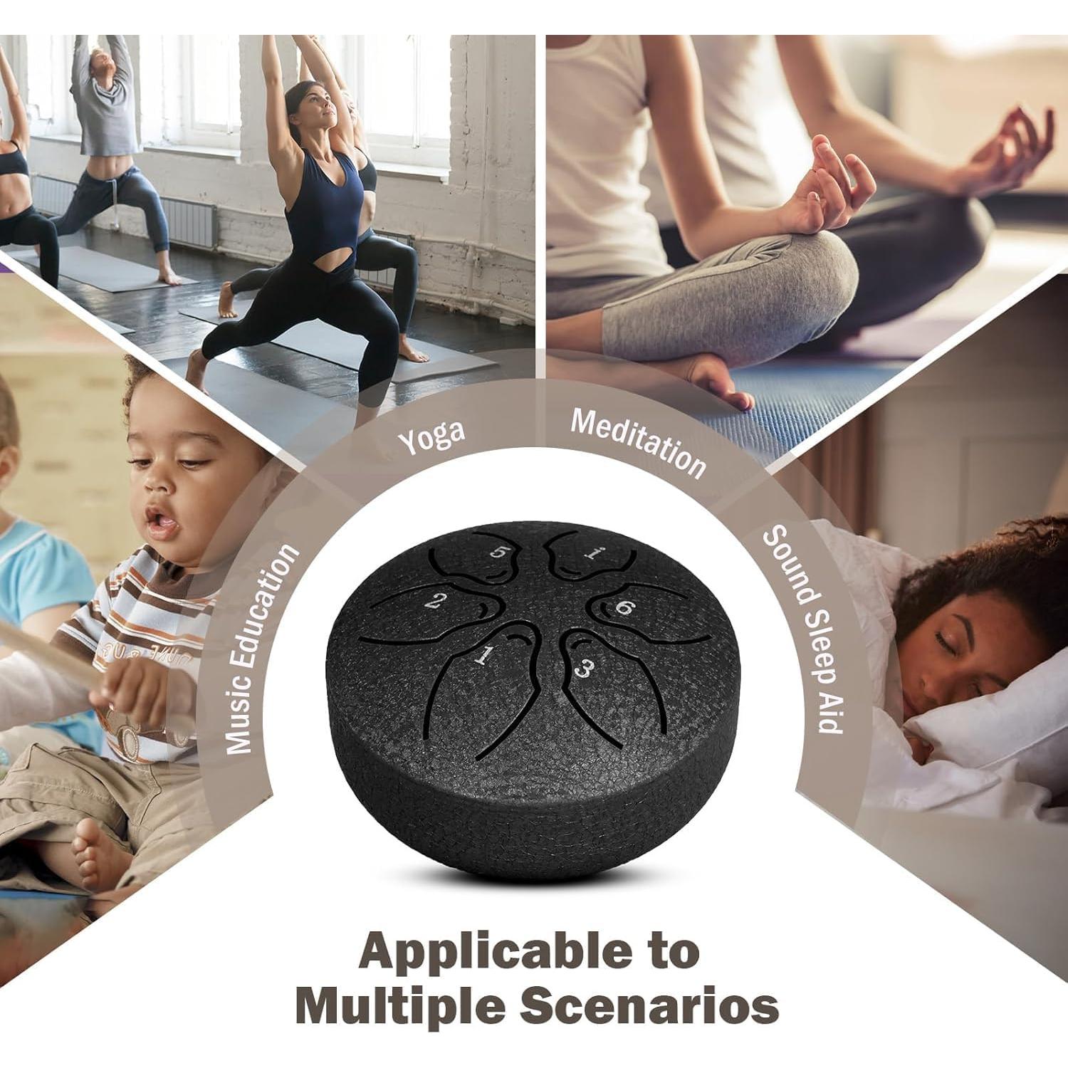 Tambor de Lengua de Acero 20 cm 6 Notas Negro con Accesorios