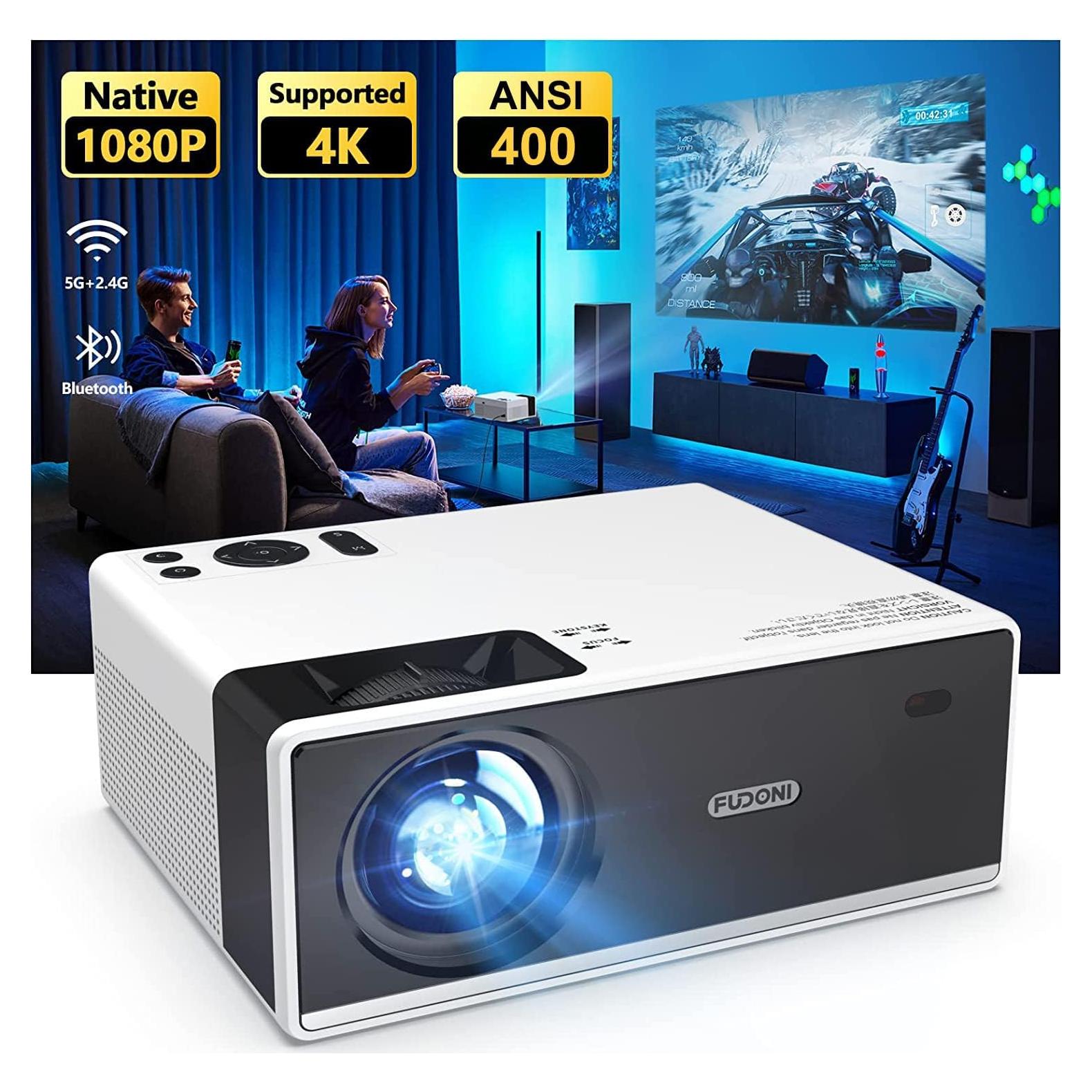 FUDONI Projector with WiFi and Bluetooth, Outdoor Portable 4K Support Projector 18000L HD 1080P Max 300" Display Zoom, Movie Video Home Theater Projector Compatible w/HDMI/USB/Phone/Laptop/TV Stick
