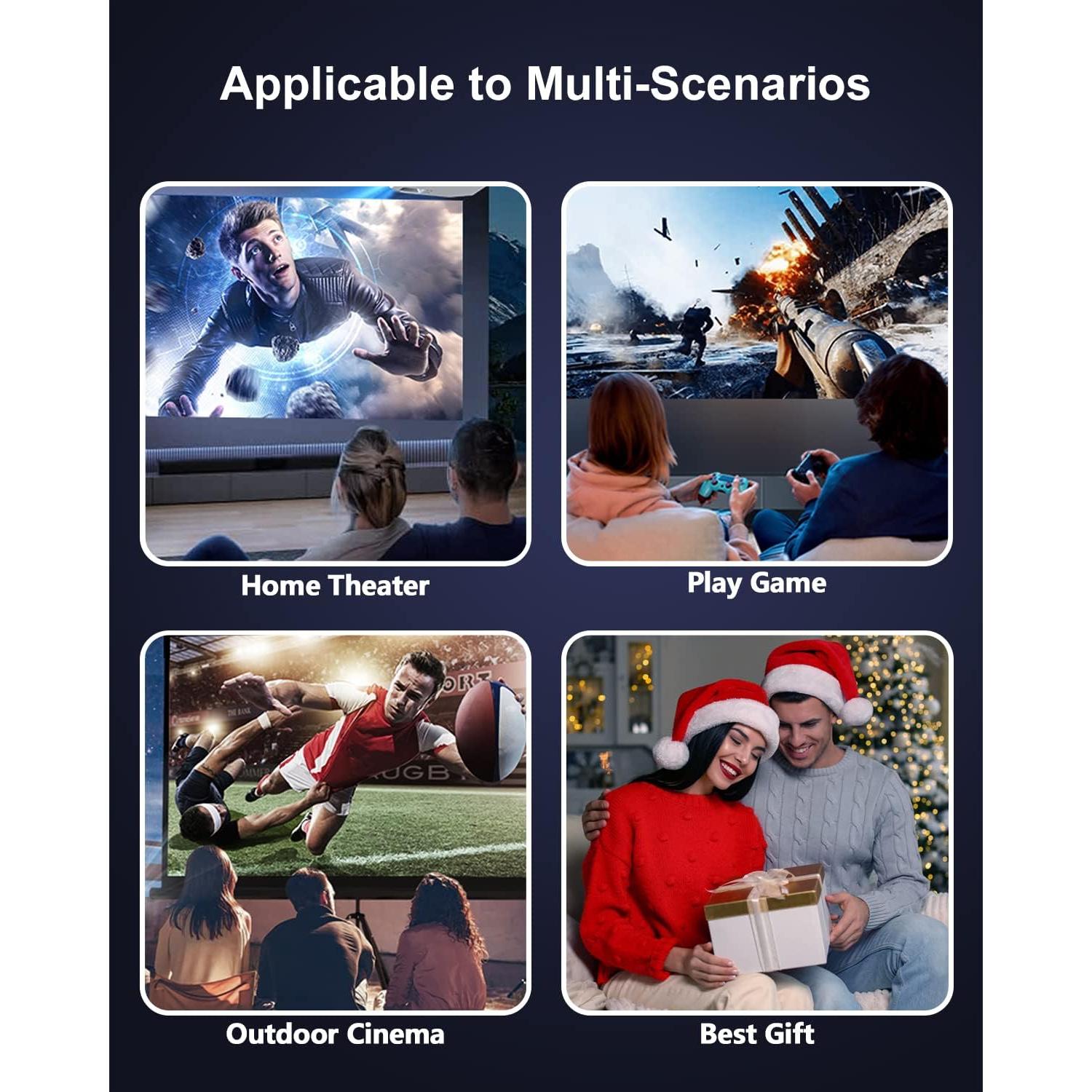 FUDONI Projector with WiFi and Bluetooth, Outdoor Portable 4K Support Projector 18000L HD 1080P Max 300" Display Zoom, Movie Video Home Theater Projector Compatible w/HDMI/USB/Phone/Laptop/TV Stick