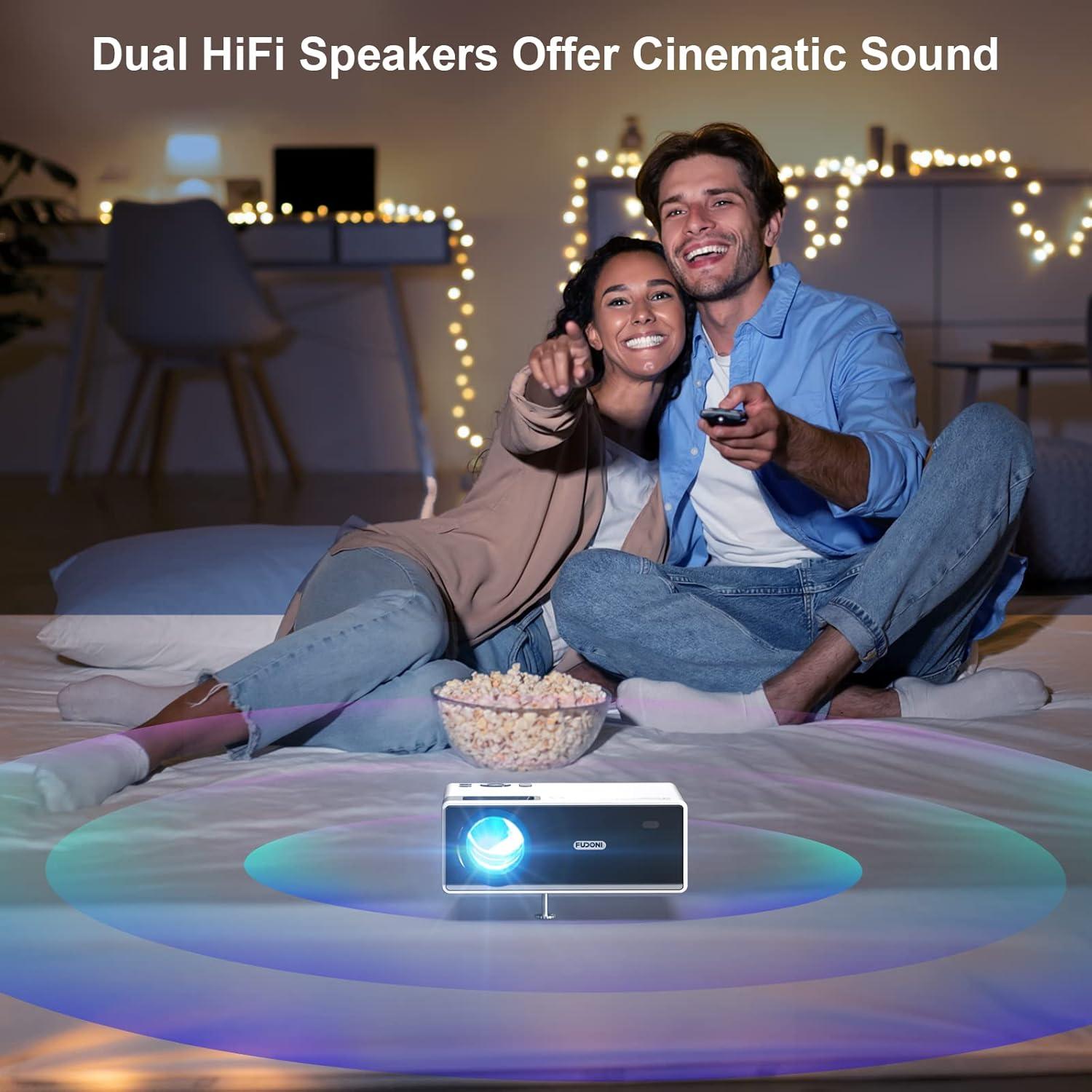 FUDONI Projector with WiFi and Bluetooth, Outdoor Portable 4K Support Projector 18000L HD 1080P Max 300" Display Zoom, Movie Video Home Theater Projector Compatible w/HDMI/USB/Phone/Laptop/TV Stick