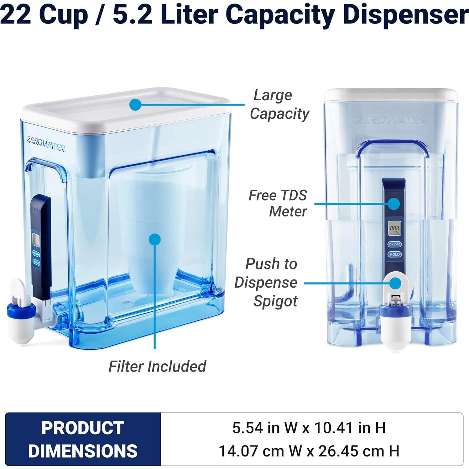 Dispensador de agua ZeroWater 22 tazas con medidor TDS