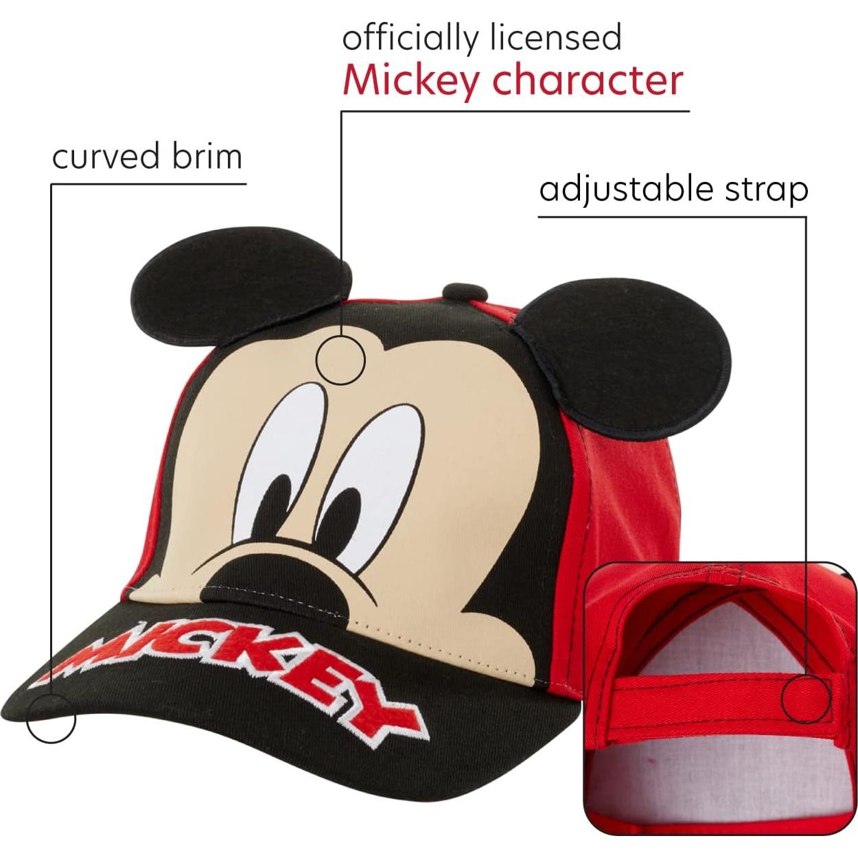 Gorra de béisbol Disney para niños con orejas 3D Mickey Mouse