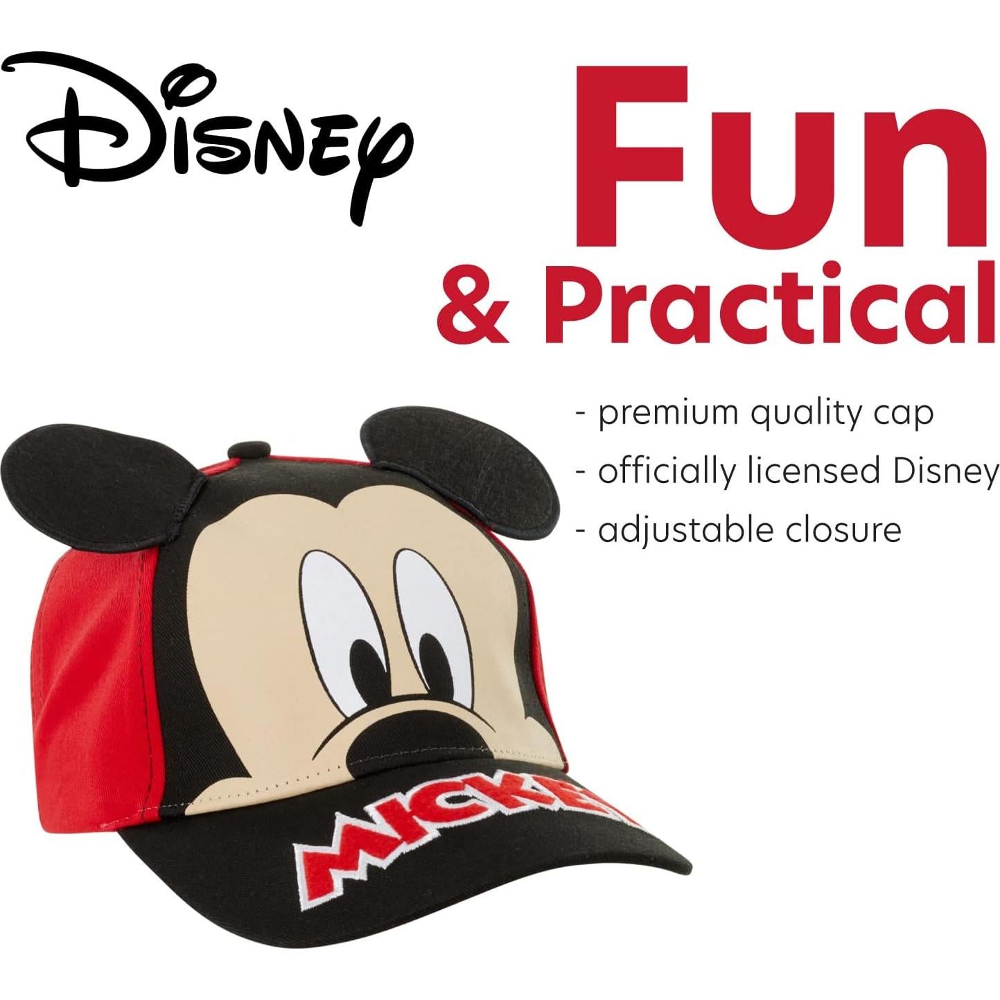 Gorra de béisbol Disney para niños con orejas 3D Mickey Mouse