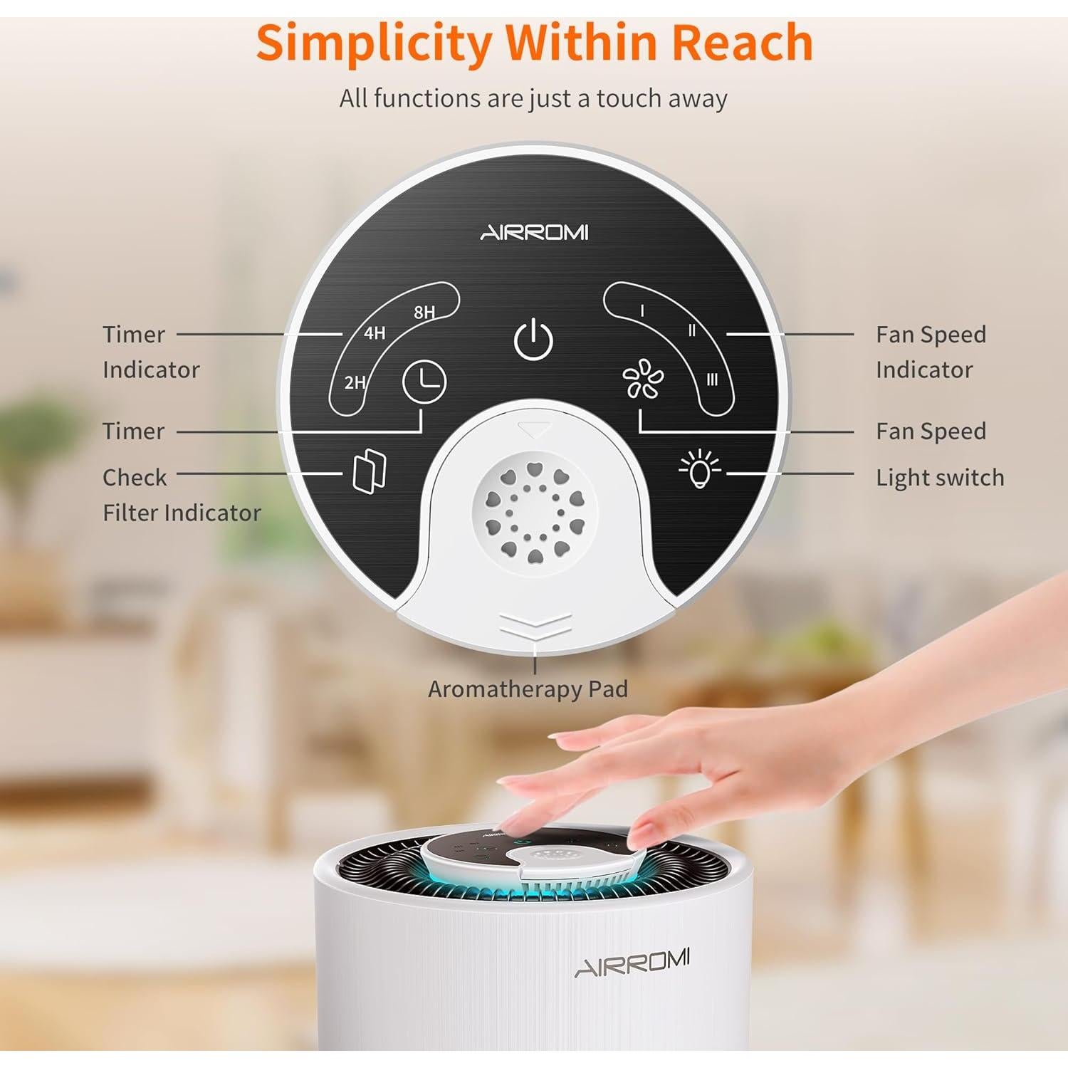 Purificador de Aire AIRROMI A2001 HEPA para Mascotas 91 m²