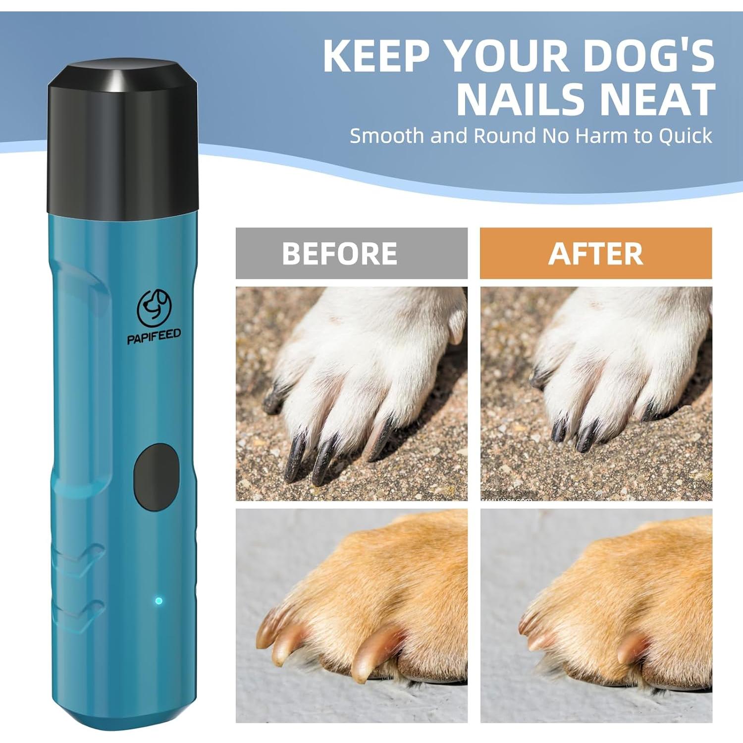 Dog Nail Grinder with 2 LED Light,3-Speed Rechargeable Dog Nail Trimmers, Upgraded Powerful Electric Dog Toe Nail File Quiet Painless, Paws Grooming for Small Medium Large Dogs Cats-Blue