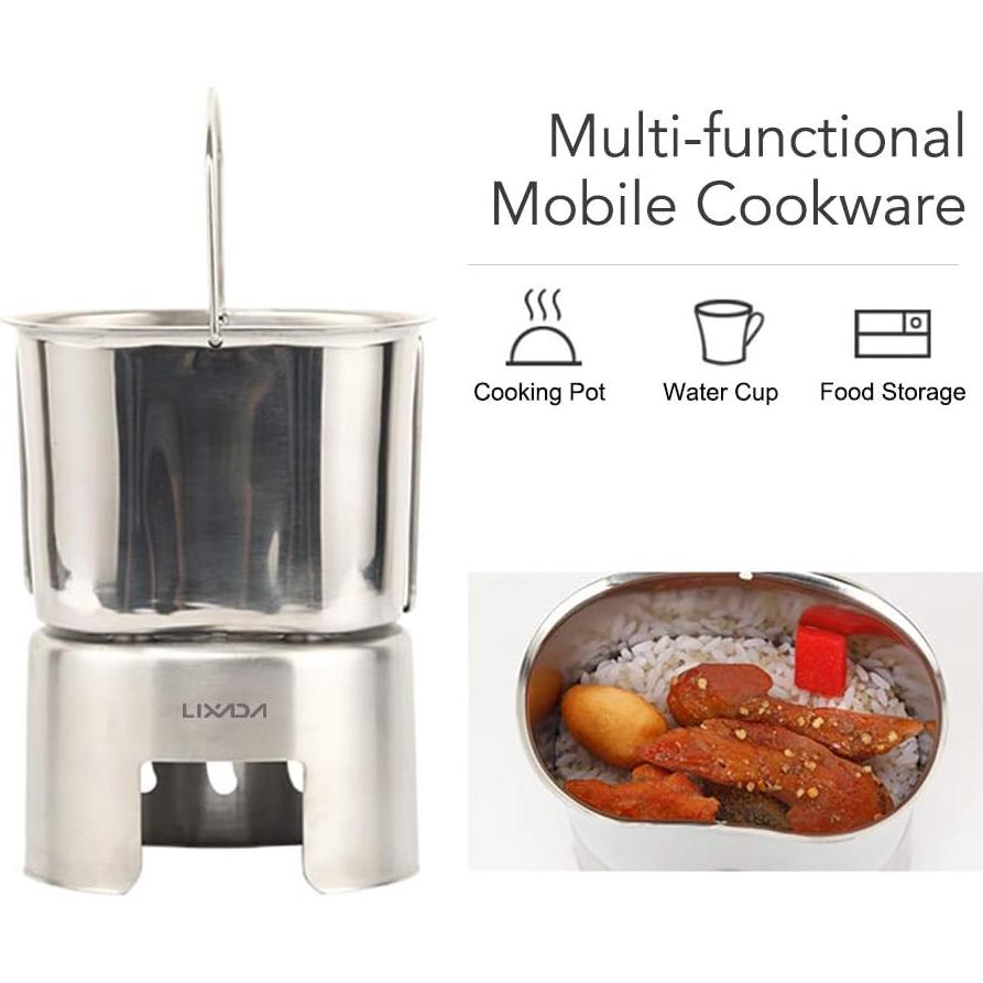 Cacerola Camping Lixada Acero Inoxidable con Estufa Madera