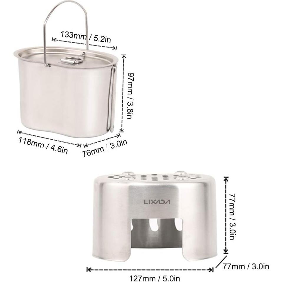 Cacerola Camping Lixada Acero Inoxidable con Estufa Madera