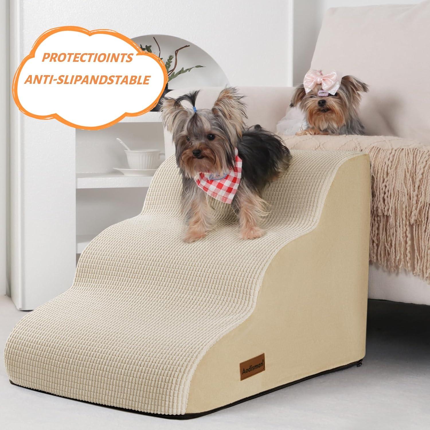 Escaleras para Perros Aodisman 3 Pasos Antideslizantes Beige