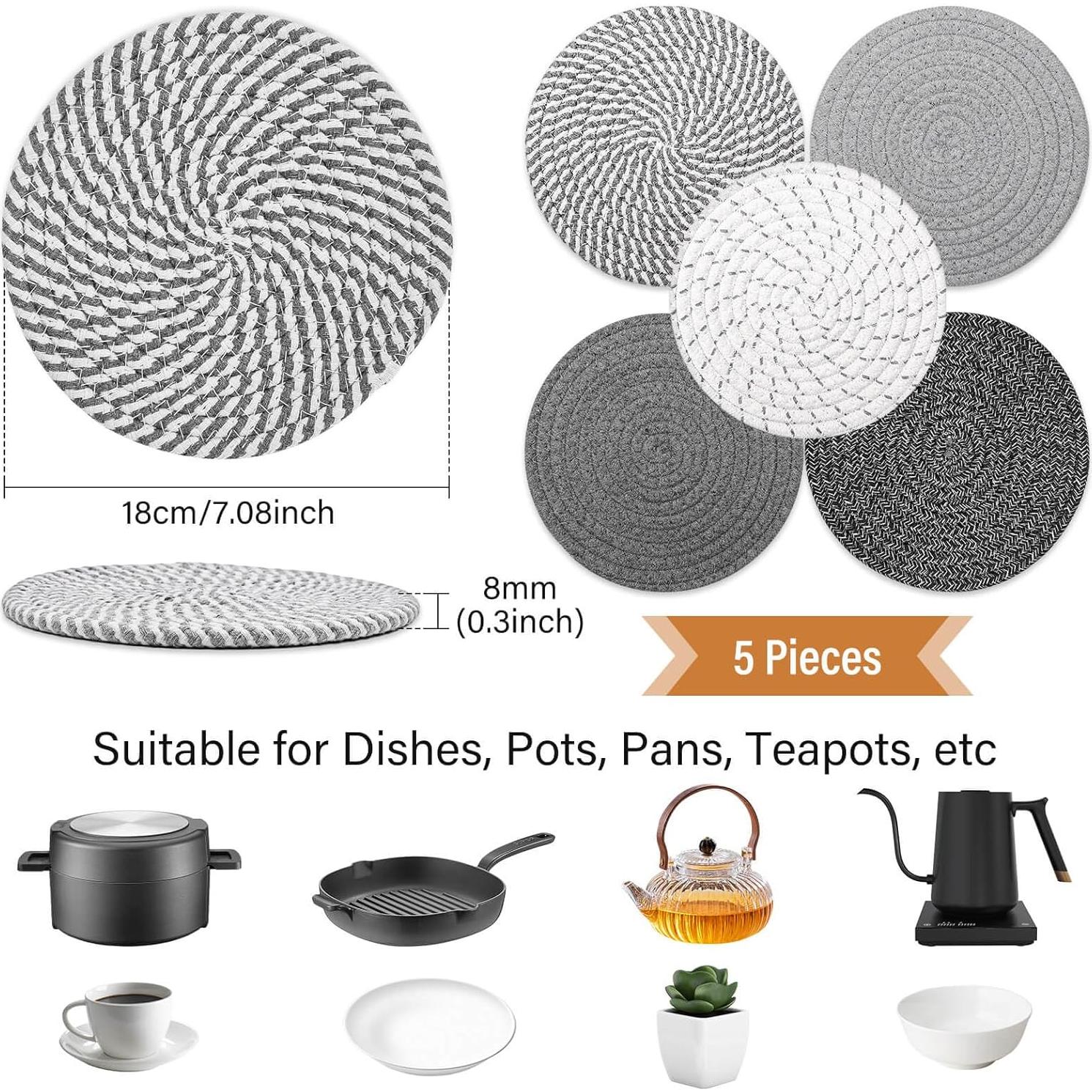 Juego de Trivets Tidponra 5 Piezas Algodón 17.78 cm Gris