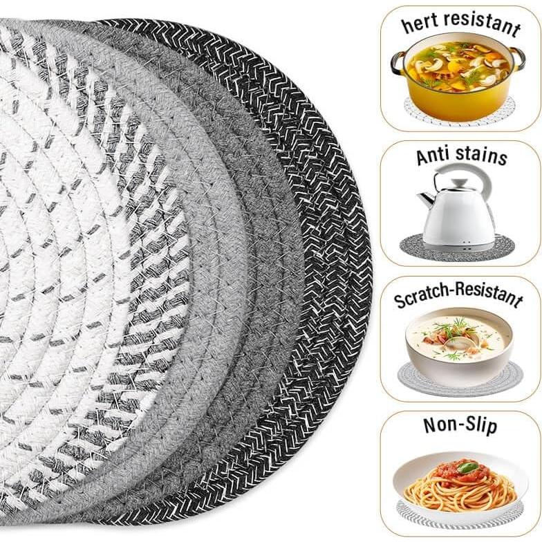 Juego de Trivets Tidponra 5 Piezas Algodón 17.78 cm Gris