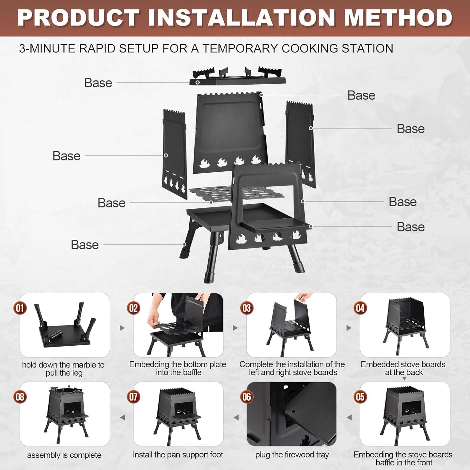 Estufa de Leña XDCFLA TL-01 Portátil Hierro Fundido Grande