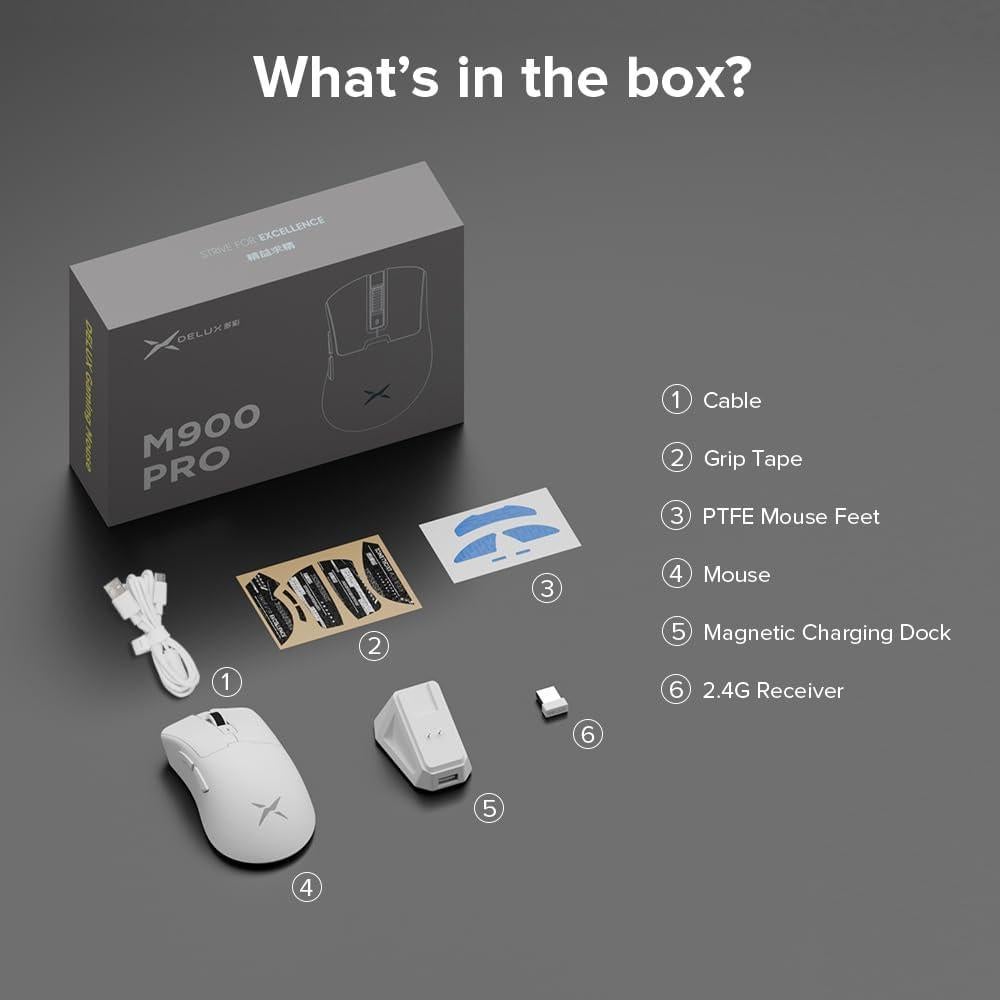 Ratón Gaming Inalámbrico DELUX M900PRO 8000Hz 63g RGB Blanco