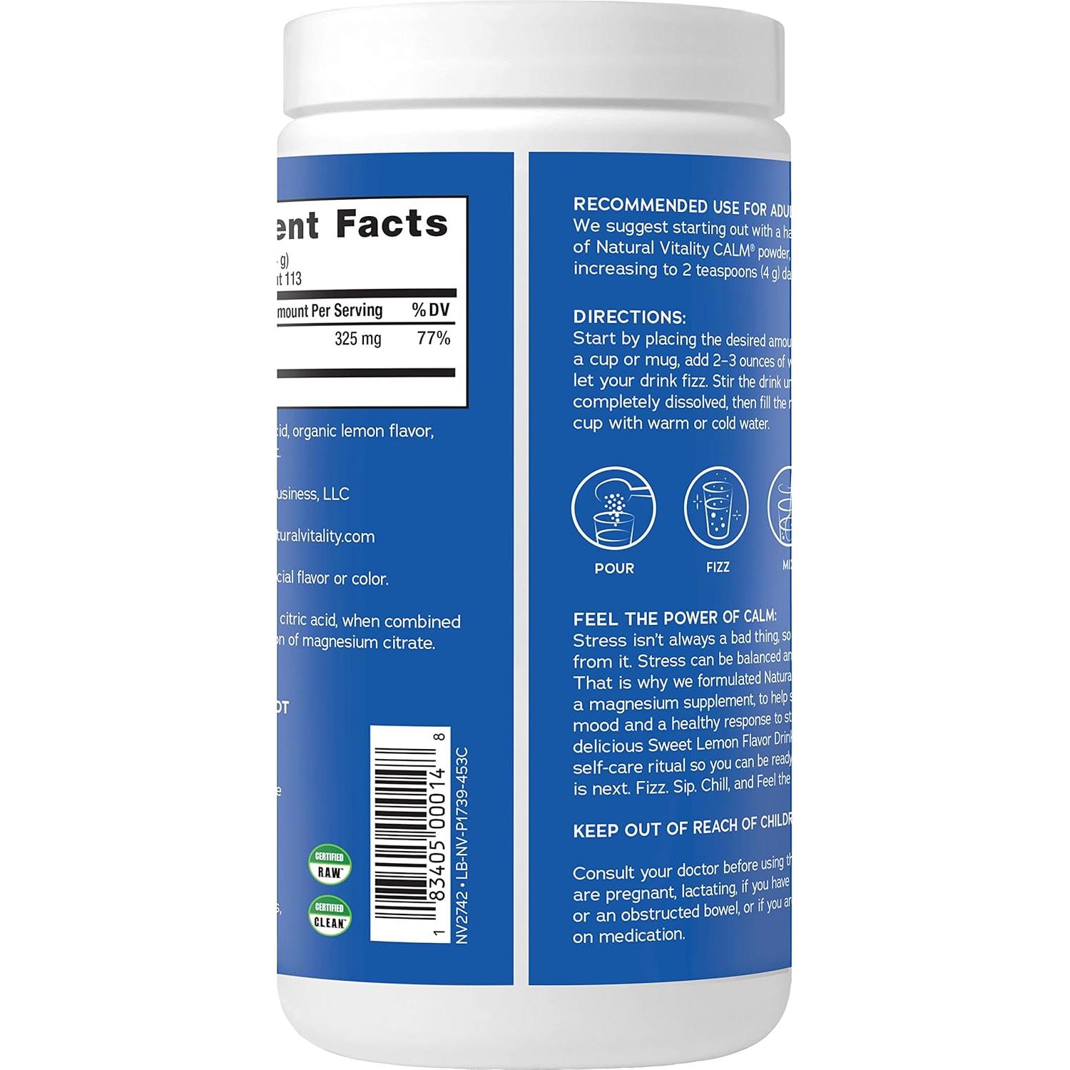 Natural Vitality Calm Suplemento de Magnesio en Polvo 454 g Limón