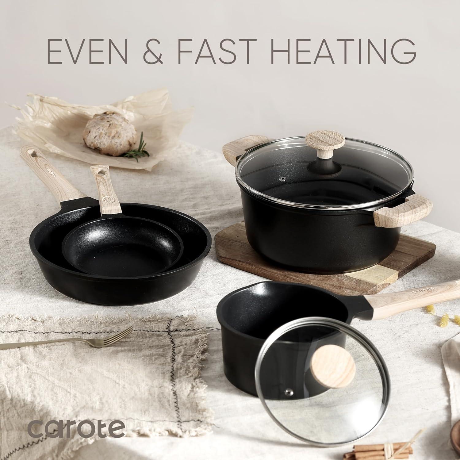 Juego de 8 Piezas de Ollas y Sartenes CAROTE Antiadherentes